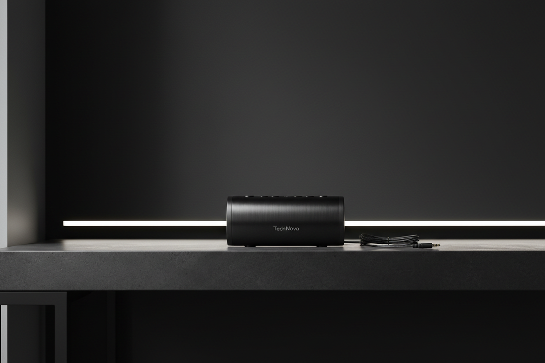 Enceinte Bluetooth portable noire premium design cylindrique élégant - Audio sans fil IPX7 résistant eau - Accessoire musique 2026