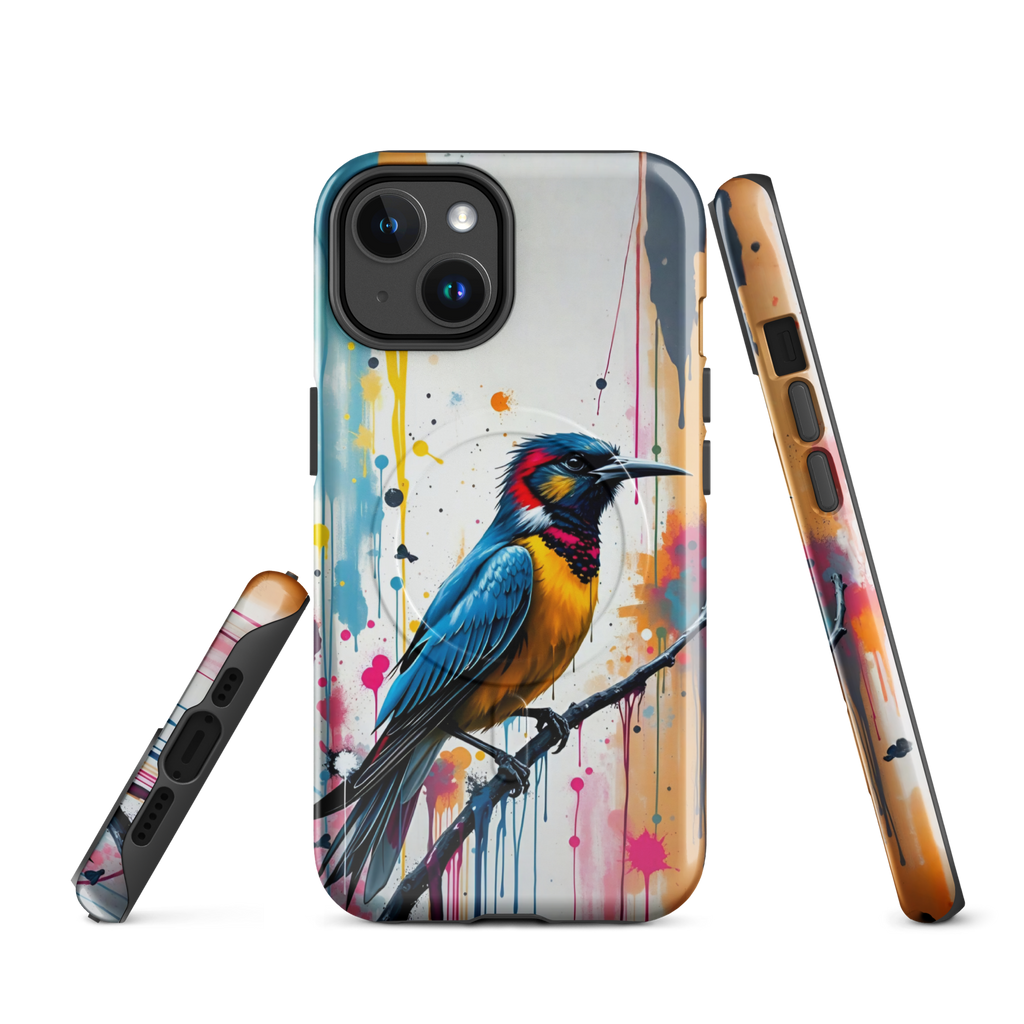 Coque iPhone MagSafe Graffiti Oiseau Tropical TechNova - Design street art avec couleurs néon vibrantes