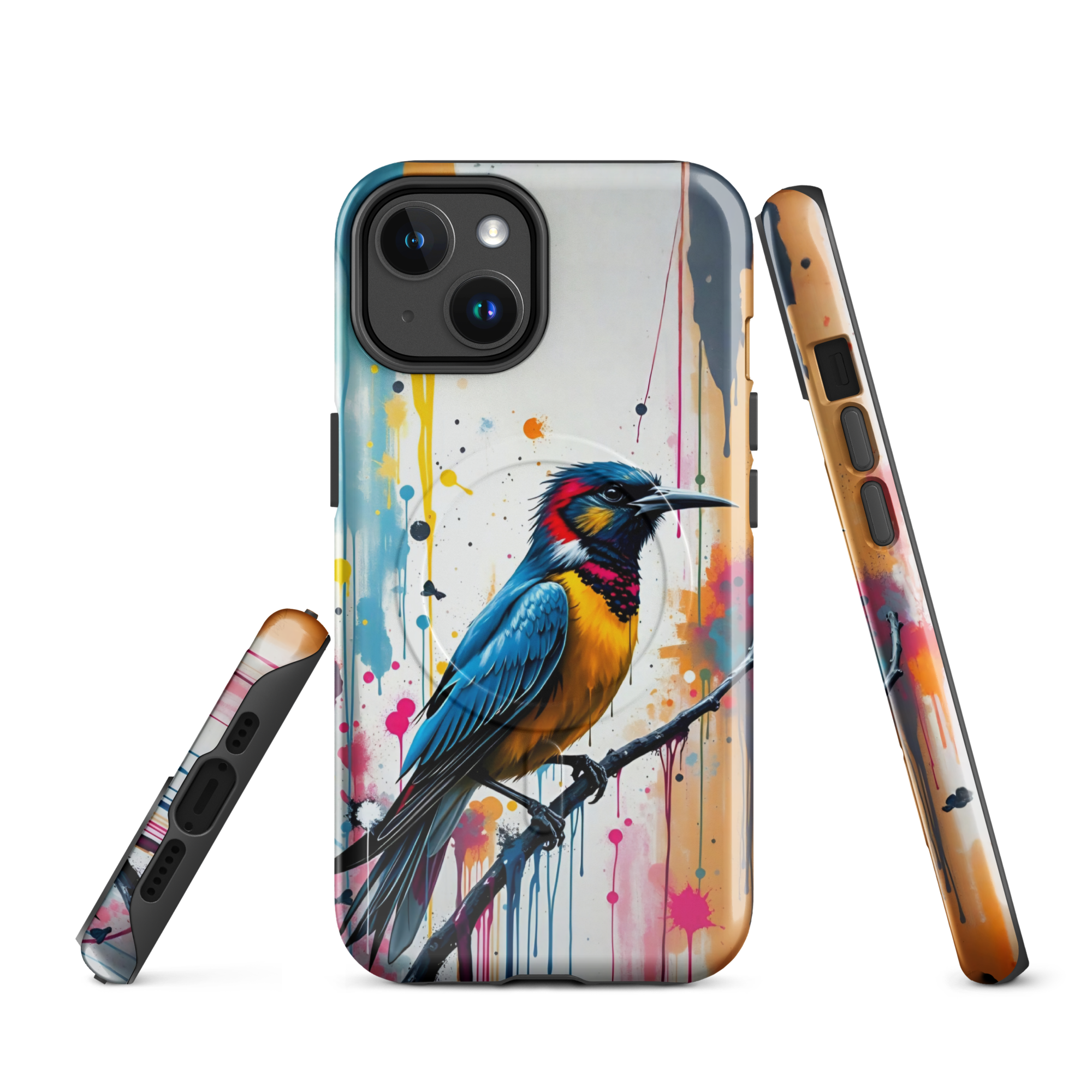 Coque iPhone MagSafe Graffiti Oiseau Tropical TechNova - Design street art avec couleurs néon vibrantes