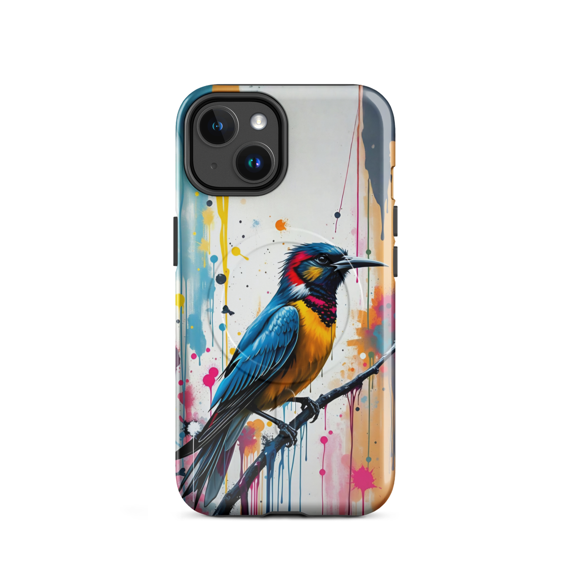 Coque iPhone MagSafe Graffiti Oiseau Tropical TechNova - Design street art avec couleurs néon vibrantes