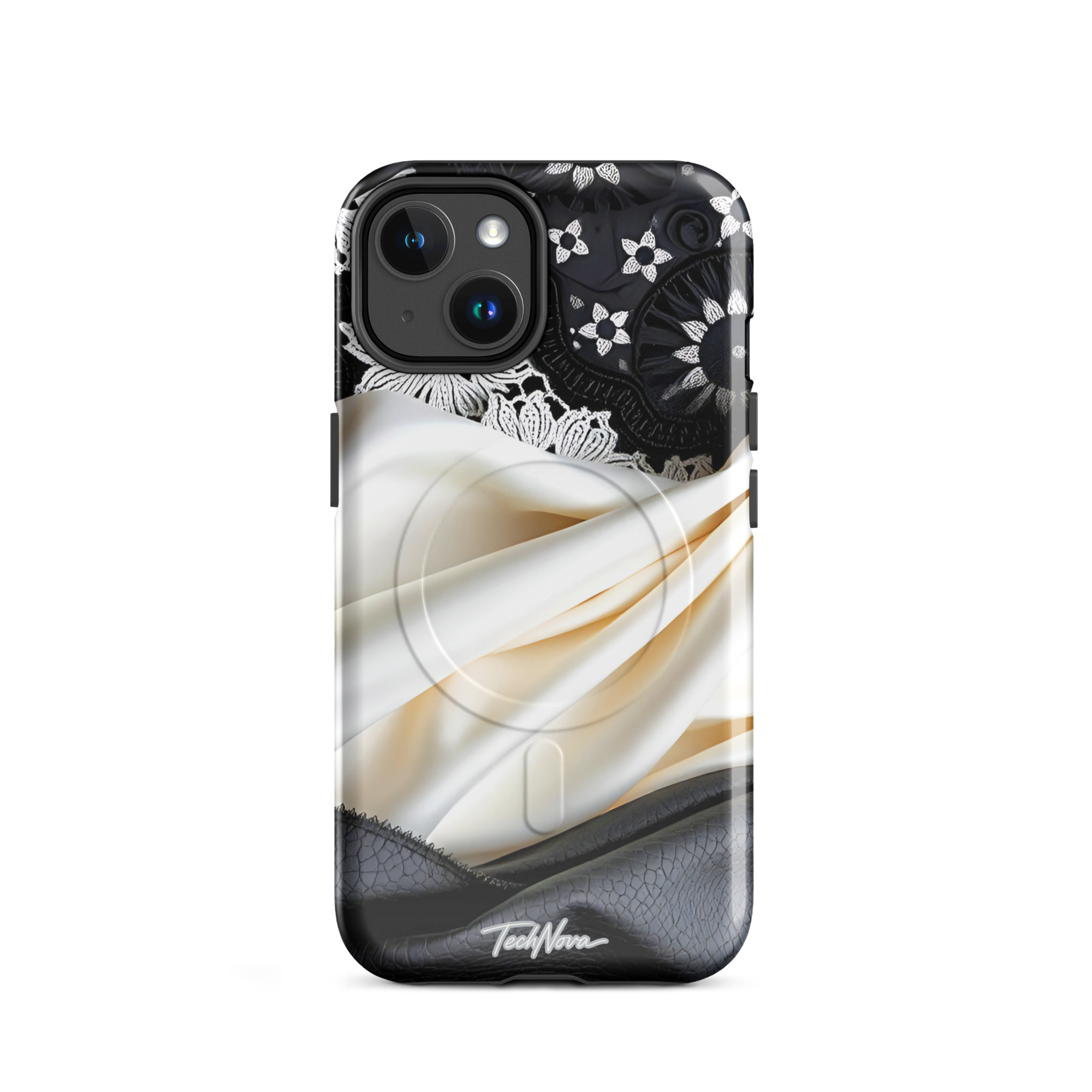 Coque iPhone MagSafe TechNova Couture Signature - Design premium haute couture avec protection renforcée et compatibilité MagSafe