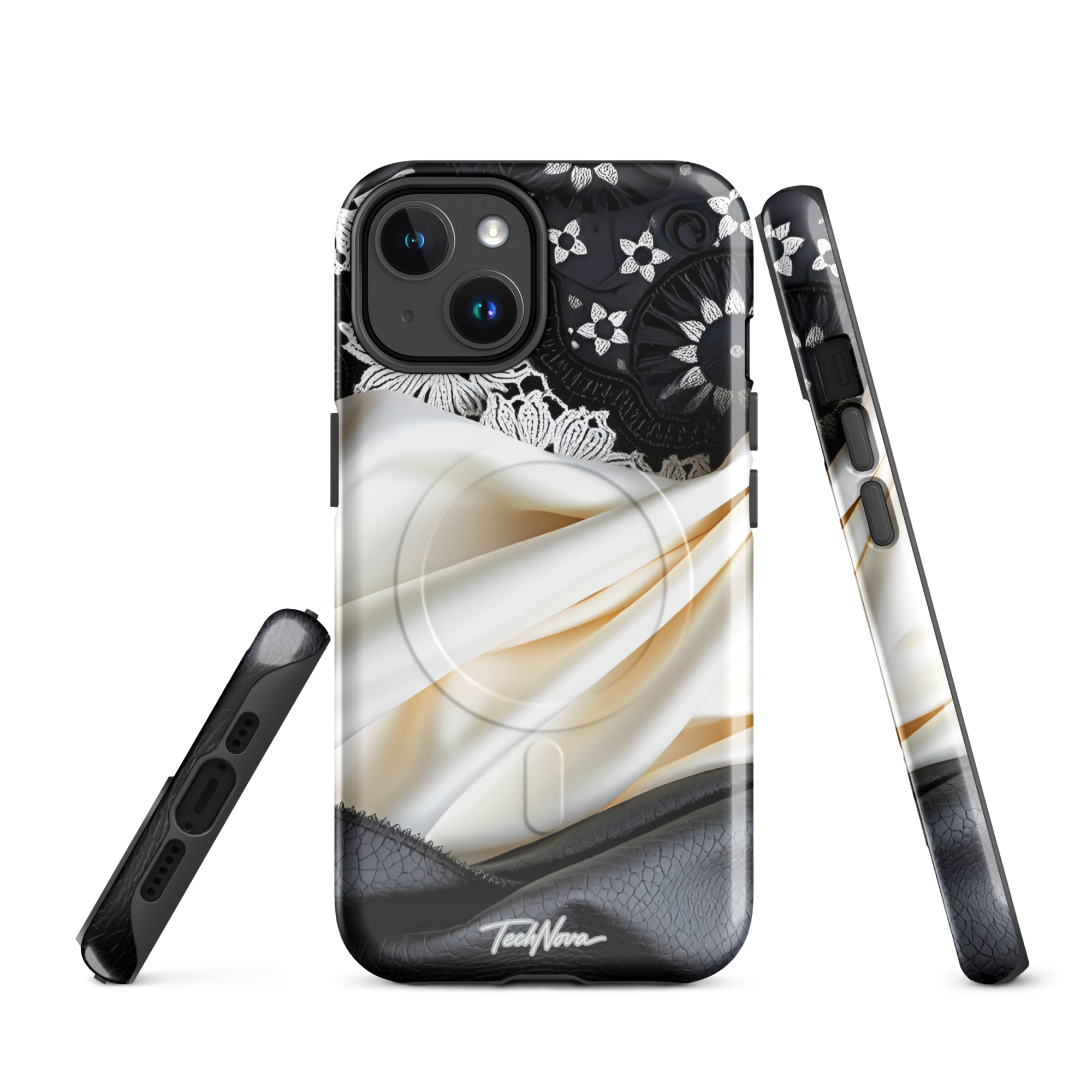 Coque iPhone MagSafe TechNova Couture Signature - Design premium haute couture avec protection renforcée et compatibilité MagSafe