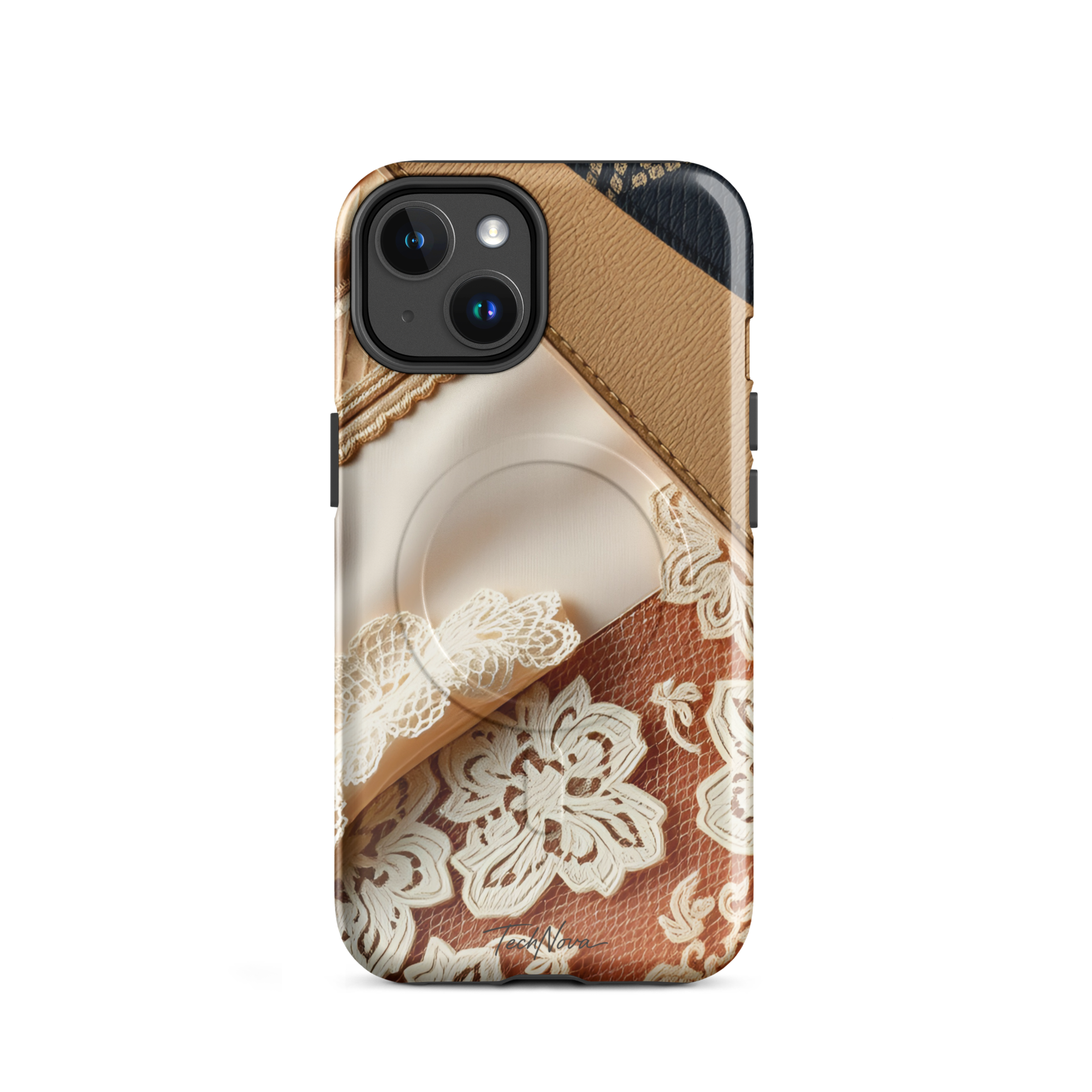 Coque iPhone MagSafe TechNova Couture Signature - Design premium haute couture avec protection renforcée et compatibilité MagSafe