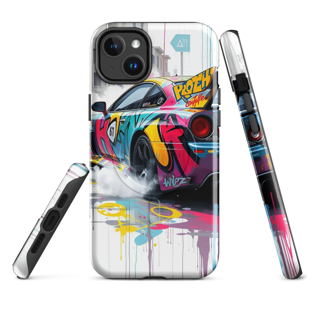 Coque iPhone MagSafe Graffiti Voiture Sport TechNova - Design street art racing avec couleurs néon