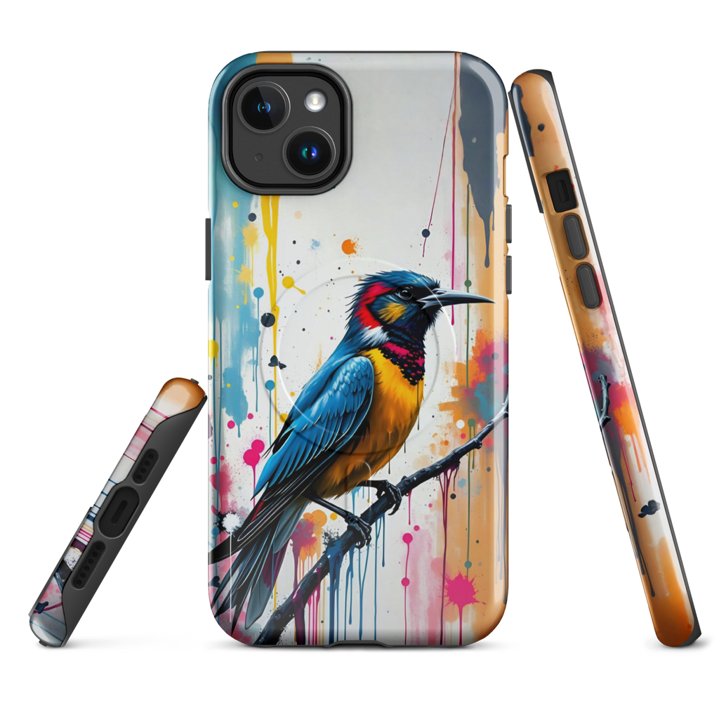 Coque iPhone MagSafe Graffiti Oiseau Tropical TechNova - Design street art avec couleurs néon vibrantes