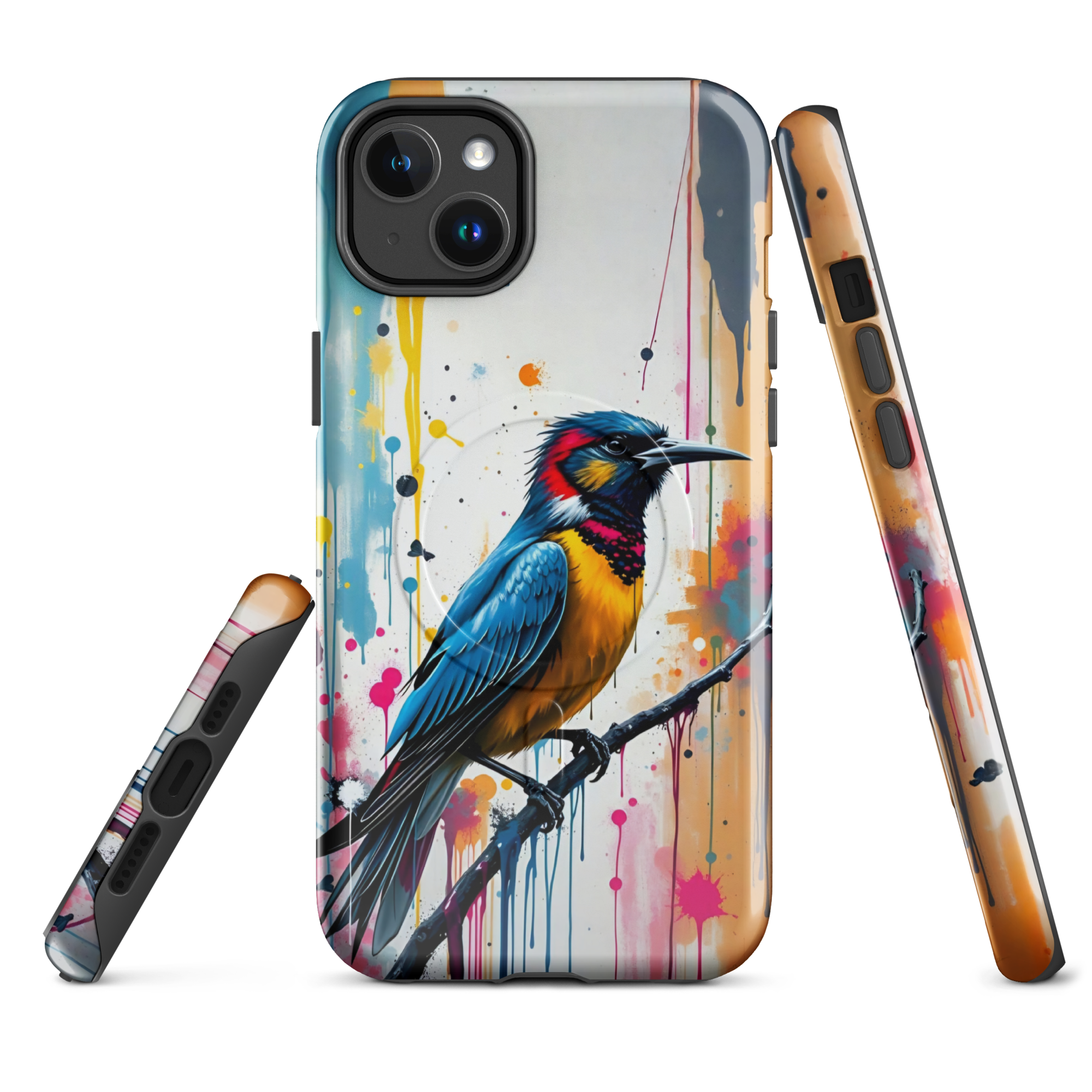 Coque iPhone MagSafe Graffiti Oiseau Tropical TechNova - Design street art avec couleurs néon vibrantes