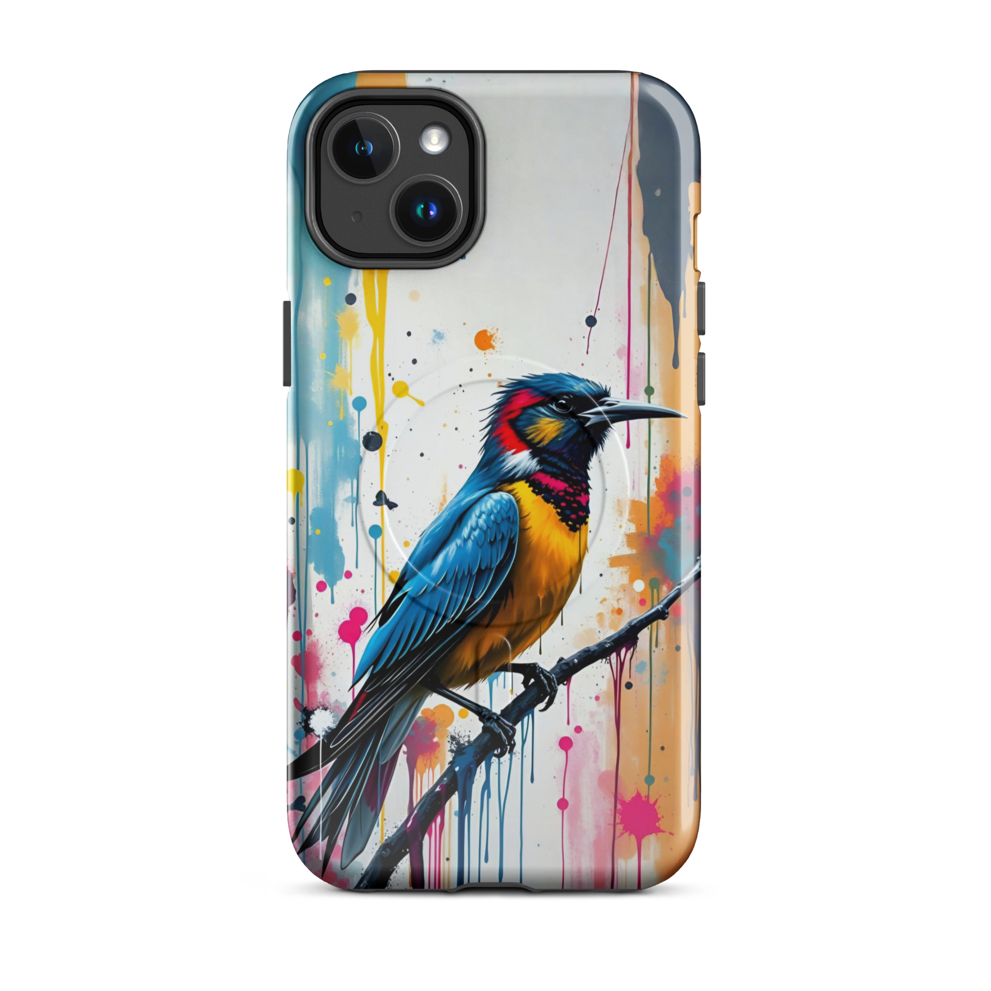 Coque iPhone MagSafe Graffiti Oiseau Tropical TechNova - Design street art avec couleurs néon vibrantes