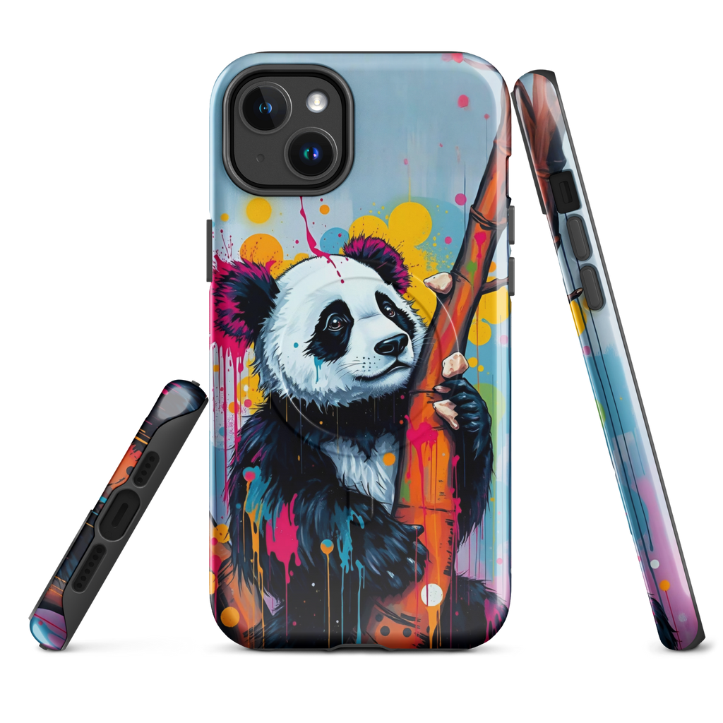 Coque iPhone MagSafe graffiti panda street art TechNova avec coulures roses oranges bleues protection premium