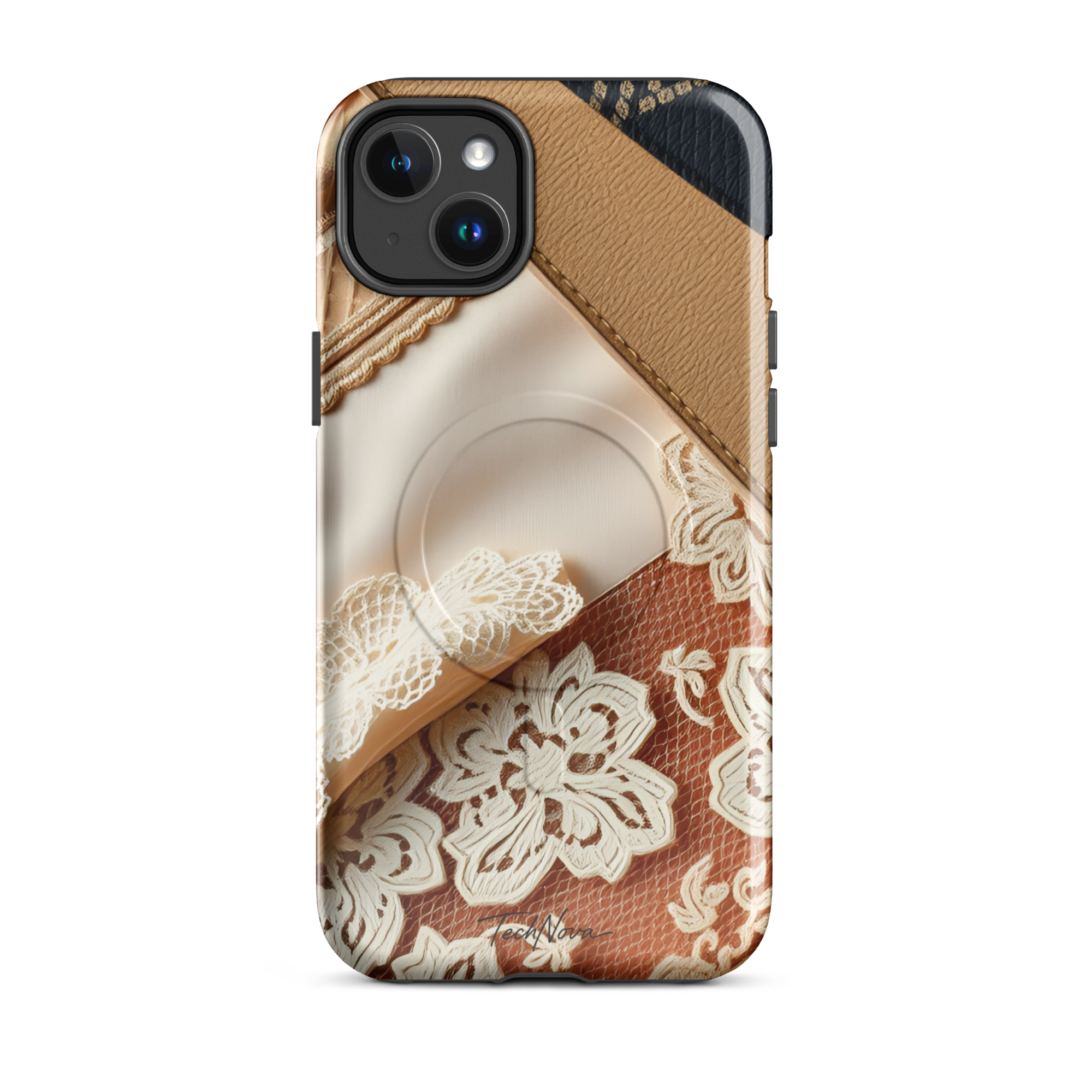 Coque iPhone MagSafe TechNova Couture Signature - Design premium haute couture avec protection renforcée et compatibilité MagSafe