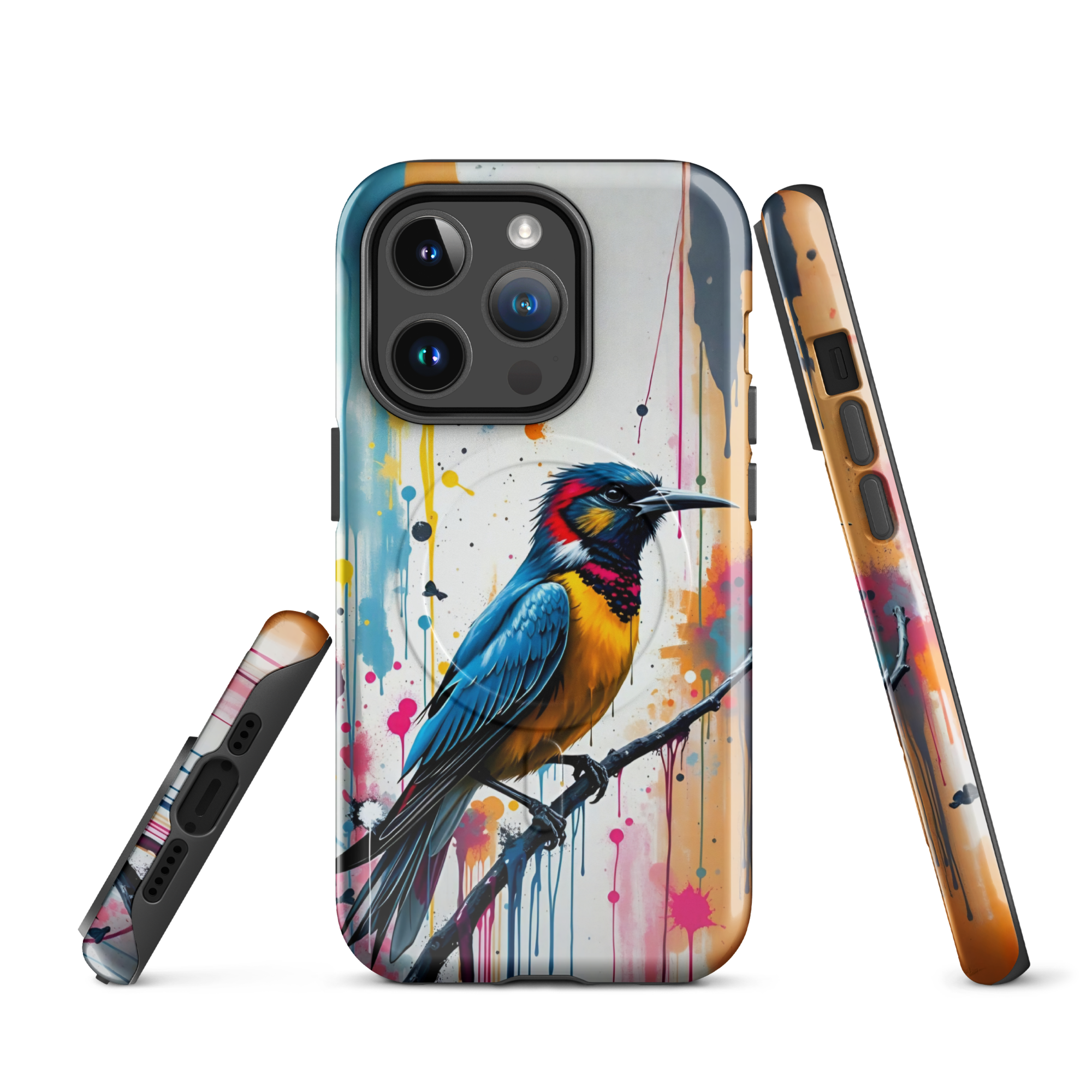 Coque iPhone MagSafe Graffiti Oiseau Tropical TechNova - Design street art avec couleurs néon vibrantes