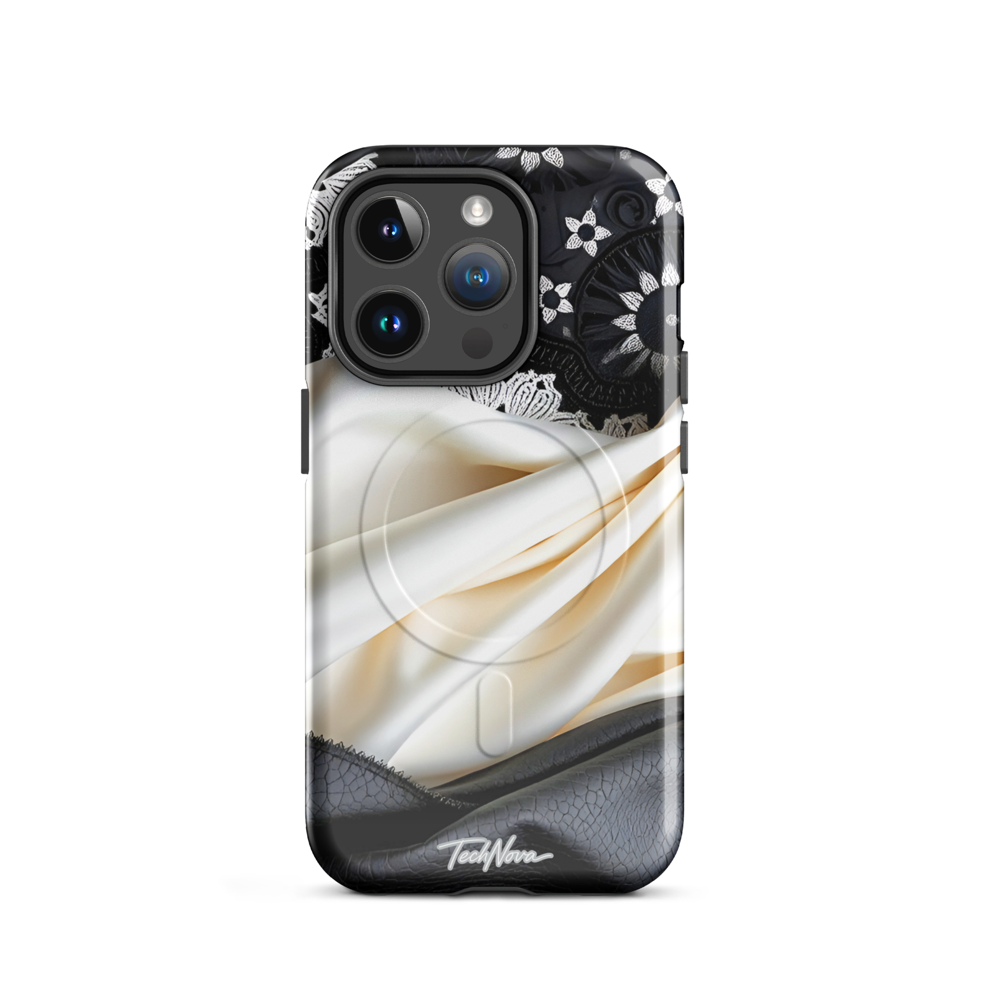 Coque iPhone MagSafe TechNova Couture Signature - Design premium haute couture avec protection renforcée et compatibilité MagSafe