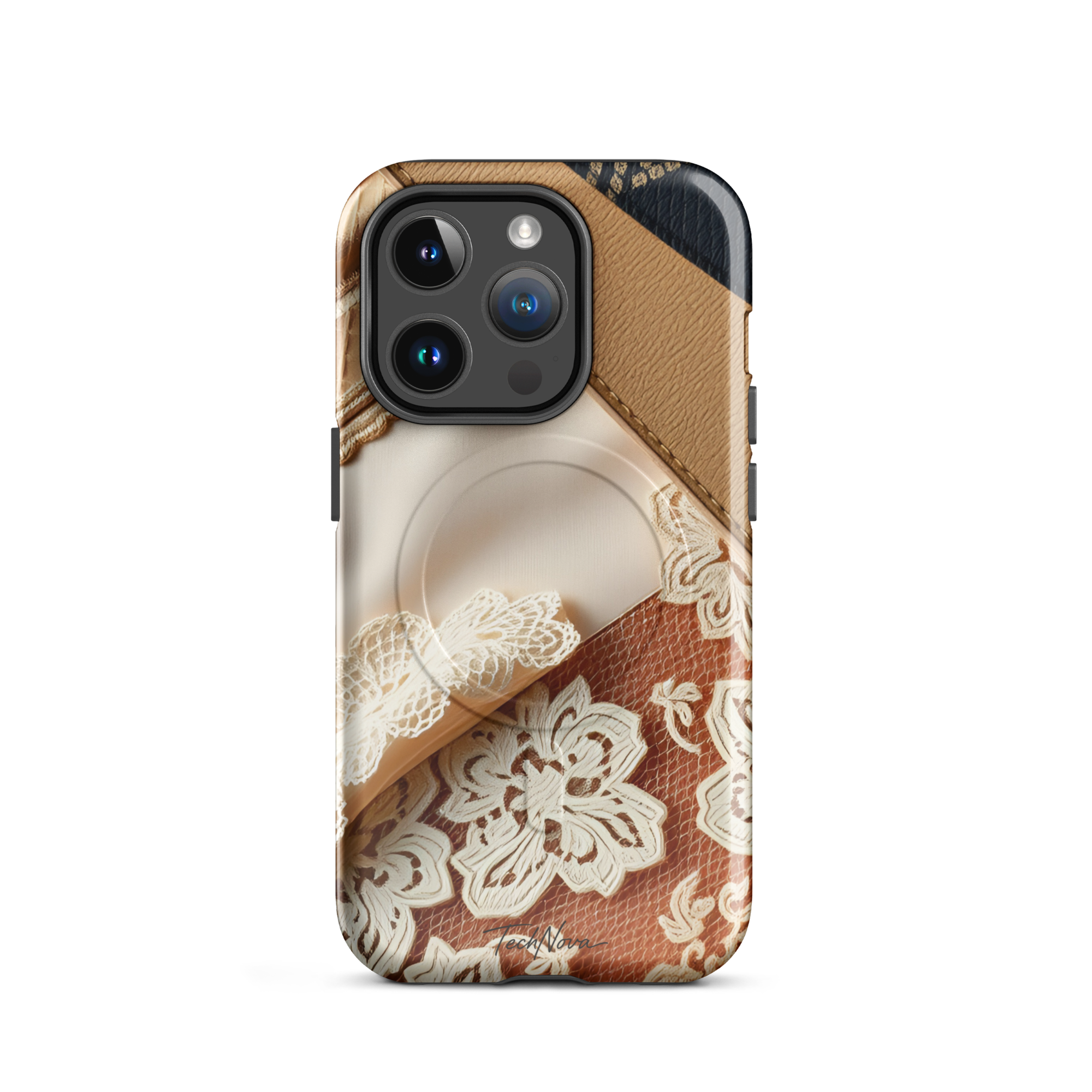 Coque iPhone MagSafe TechNova Couture Signature - Design premium haute couture avec protection renforcée et compatibilité MagSafe