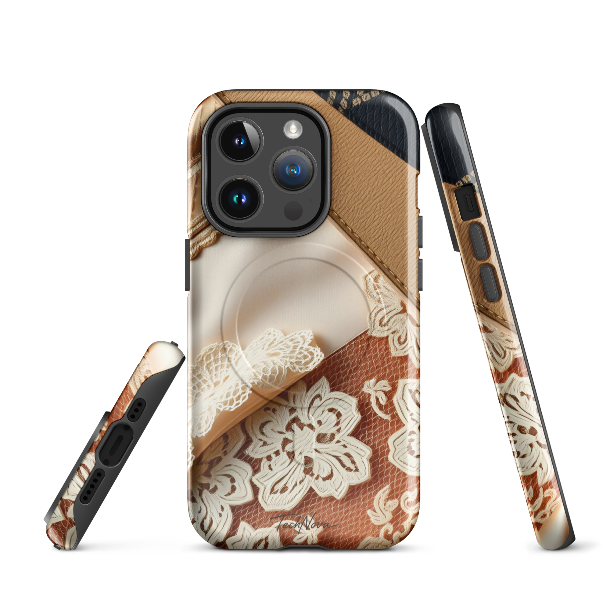 Coque iPhone MagSafe TechNova Couture Signature - Design premium haute couture avec protection renforcée et compatibilité MagSafe