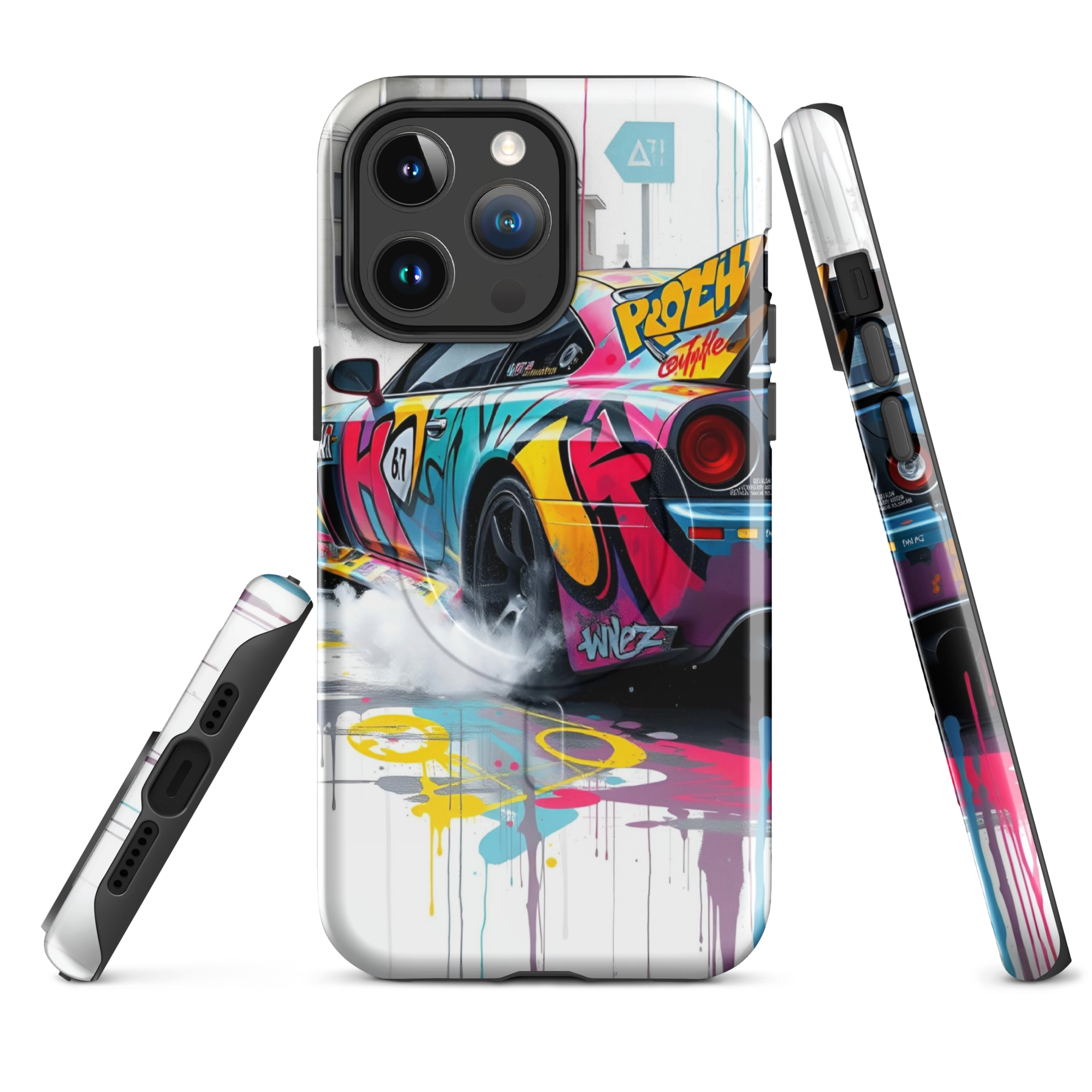 Coque iPhone MagSafe Graffiti Voiture Sport TechNova - Design street art racing avec couleurs néon