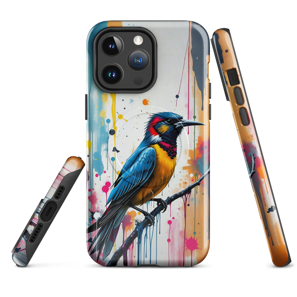 Coque iPhone MagSafe Graffiti Oiseau Tropical TechNova - Design street art avec couleurs néon vibrantes