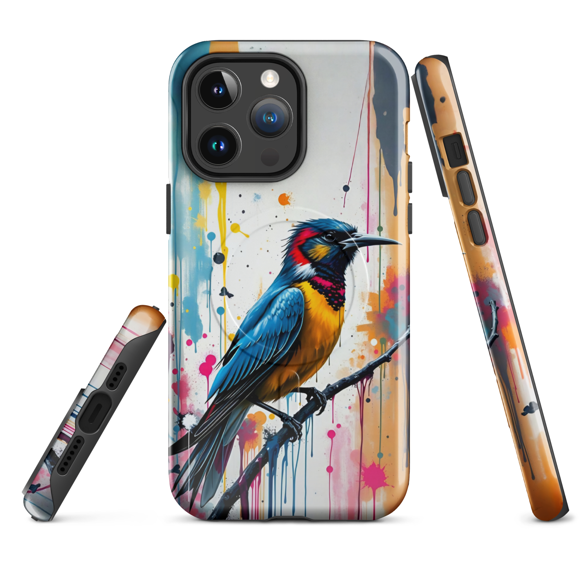 Coque iPhone MagSafe Graffiti Oiseau Tropical TechNova - Design street art avec couleurs néon vibrantes