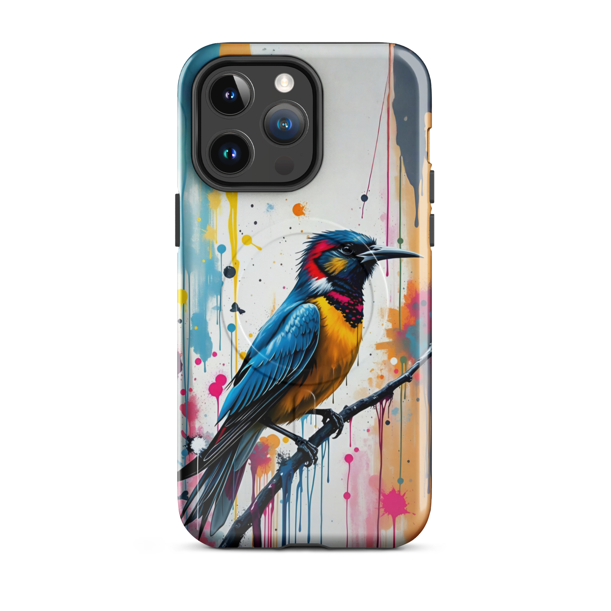 Coque iPhone MagSafe Graffiti Oiseau Tropical TechNova - Design street art avec couleurs néon vibrantes
