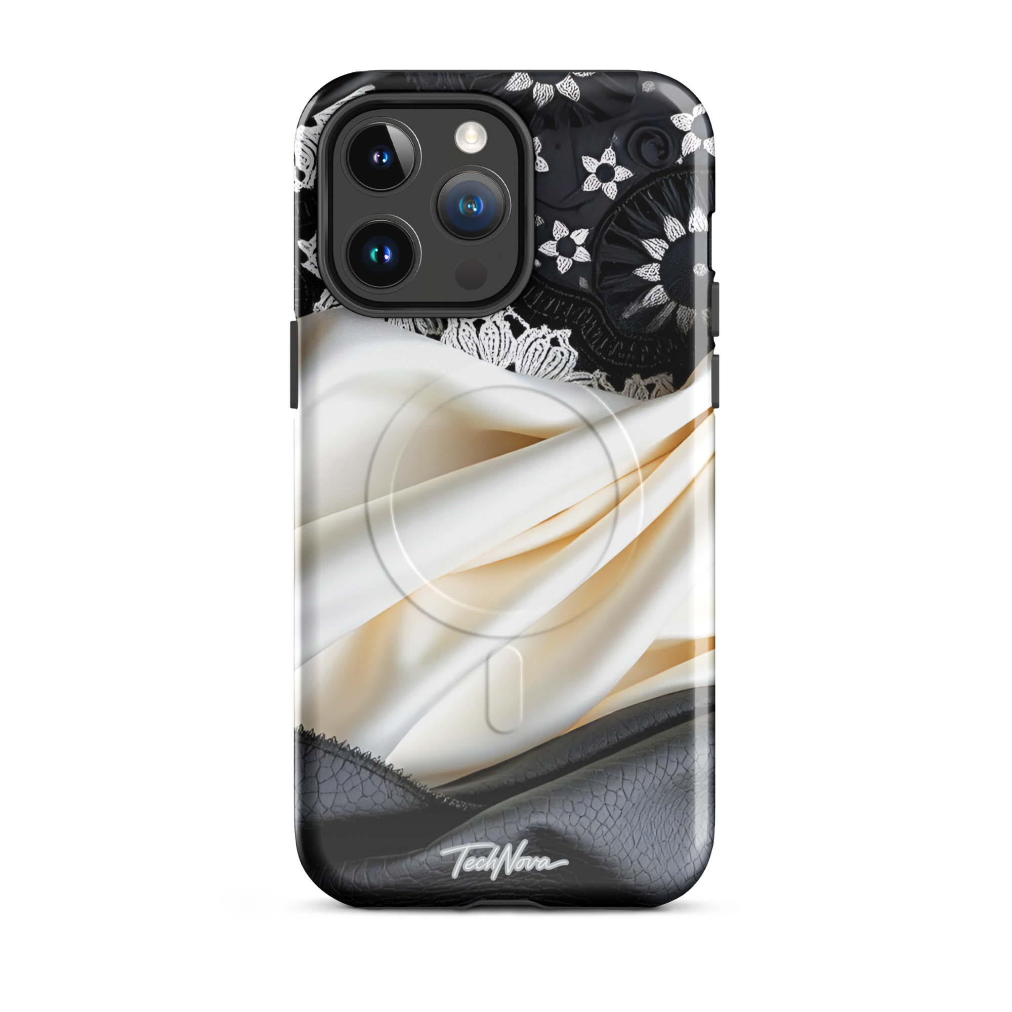 Coque iPhone MagSafe TechNova Couture Signature - Design premium haute couture avec protection renforcée et compatibilité MagSafe