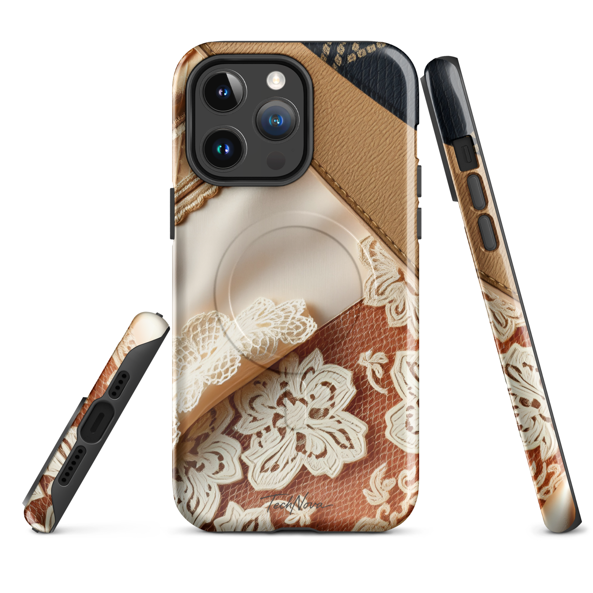 Coque iPhone MagSafe TechNova Couture Signature - Design premium haute couture avec protection renforcée et compatibilité MagSafe