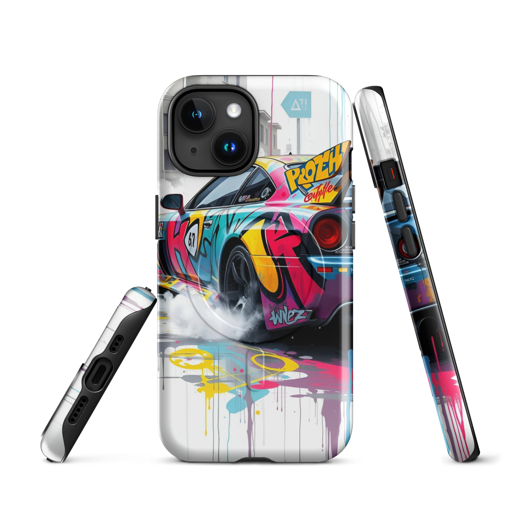 Coque iPhone MagSafe Graffiti Voiture Sport TechNova - Design street art racing avec couleurs néon