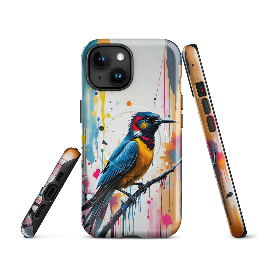 Coque iPhone MagSafe Graffiti Oiseau Tropical TechNova - Design street art avec couleurs néon vibrantes