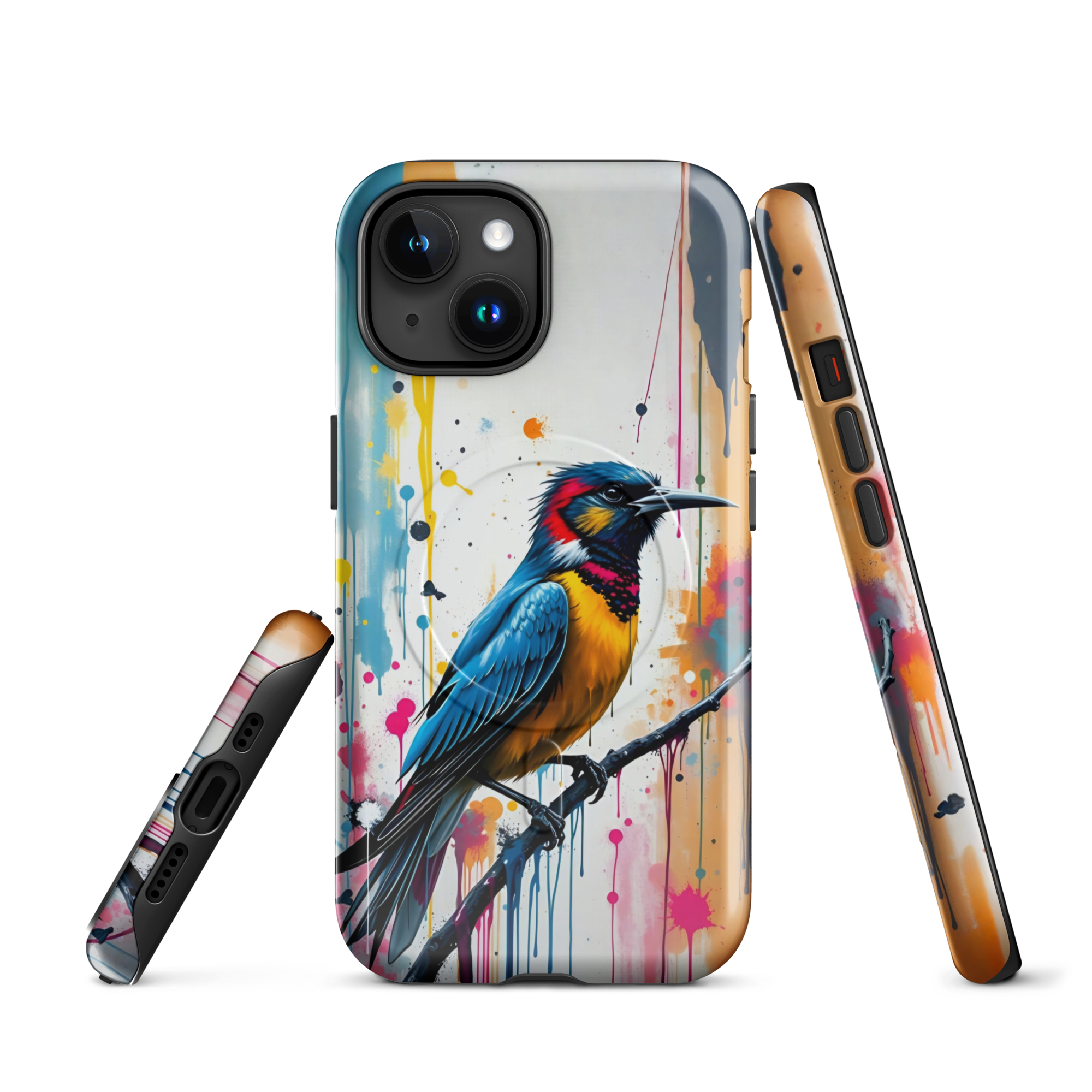 Coque iPhone MagSafe Graffiti Oiseau Tropical TechNova - Design street art avec couleurs néon vibrantes