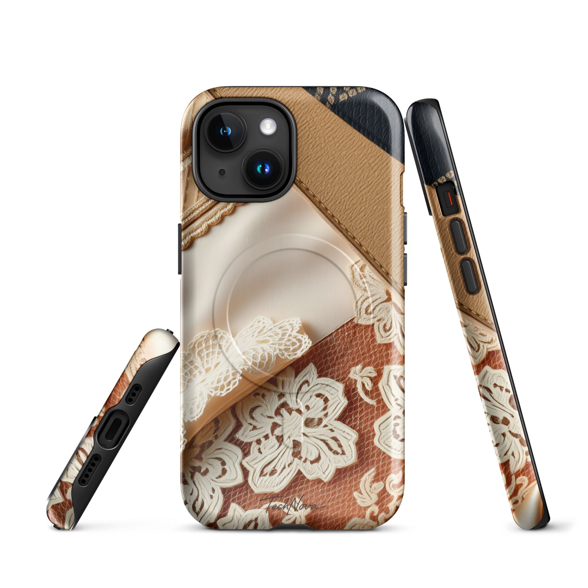 Coque iPhone MagSafe TechNova Couture Signature - Design premium haute couture avec protection renforcée et compatibilité MagSafe