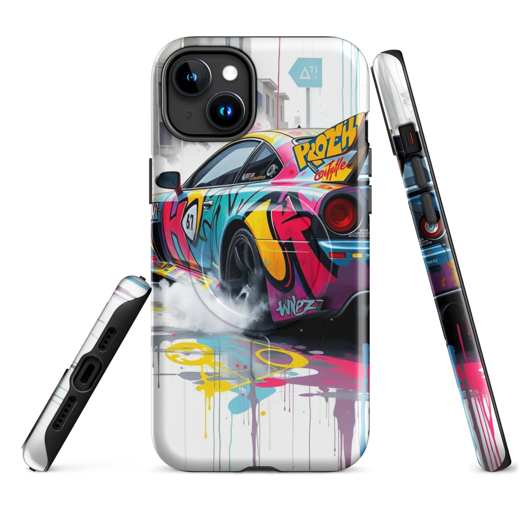 Coque iPhone MagSafe Graffiti Voiture Sport TechNova - Design street art racing avec couleurs néon