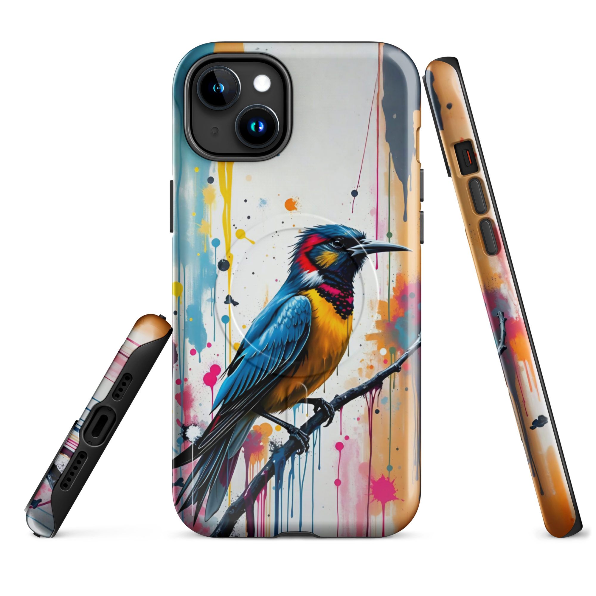 Coque iPhone MagSafe Graffiti Oiseau Tropical TechNova - Design street art avec couleurs néon vibrantes