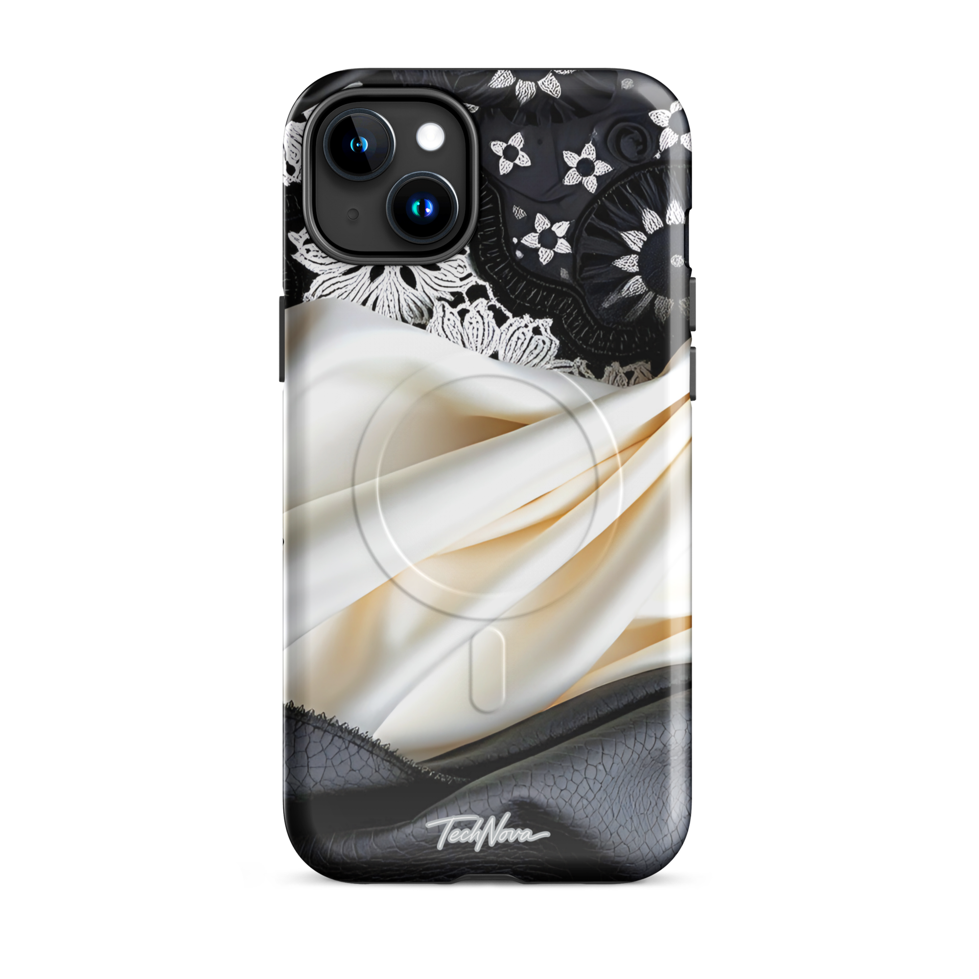 Coque iPhone MagSafe TechNova Couture Signature - Design premium haute couture avec protection renforcée et compatibilité MagSafe