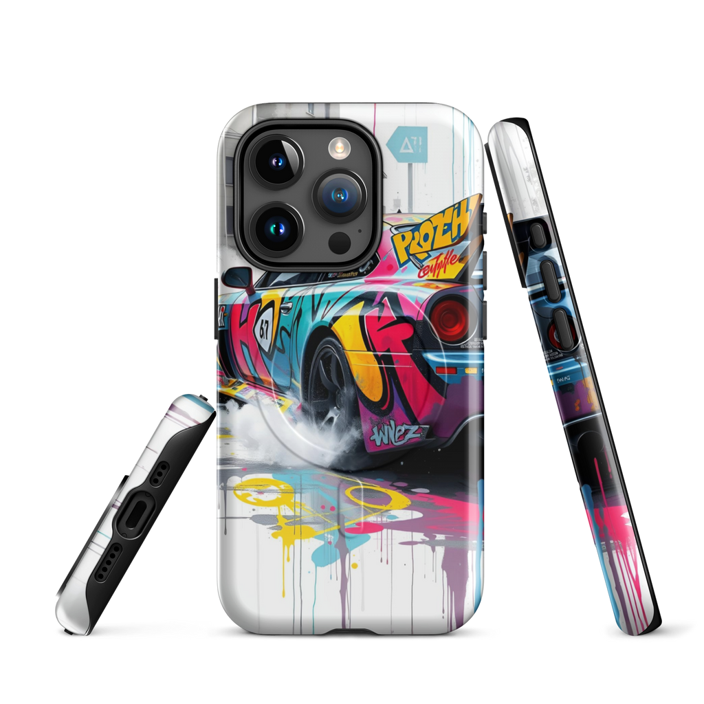 Coque iPhone MagSafe Graffiti Voiture Sport TechNova - Design street art racing avec couleurs néon