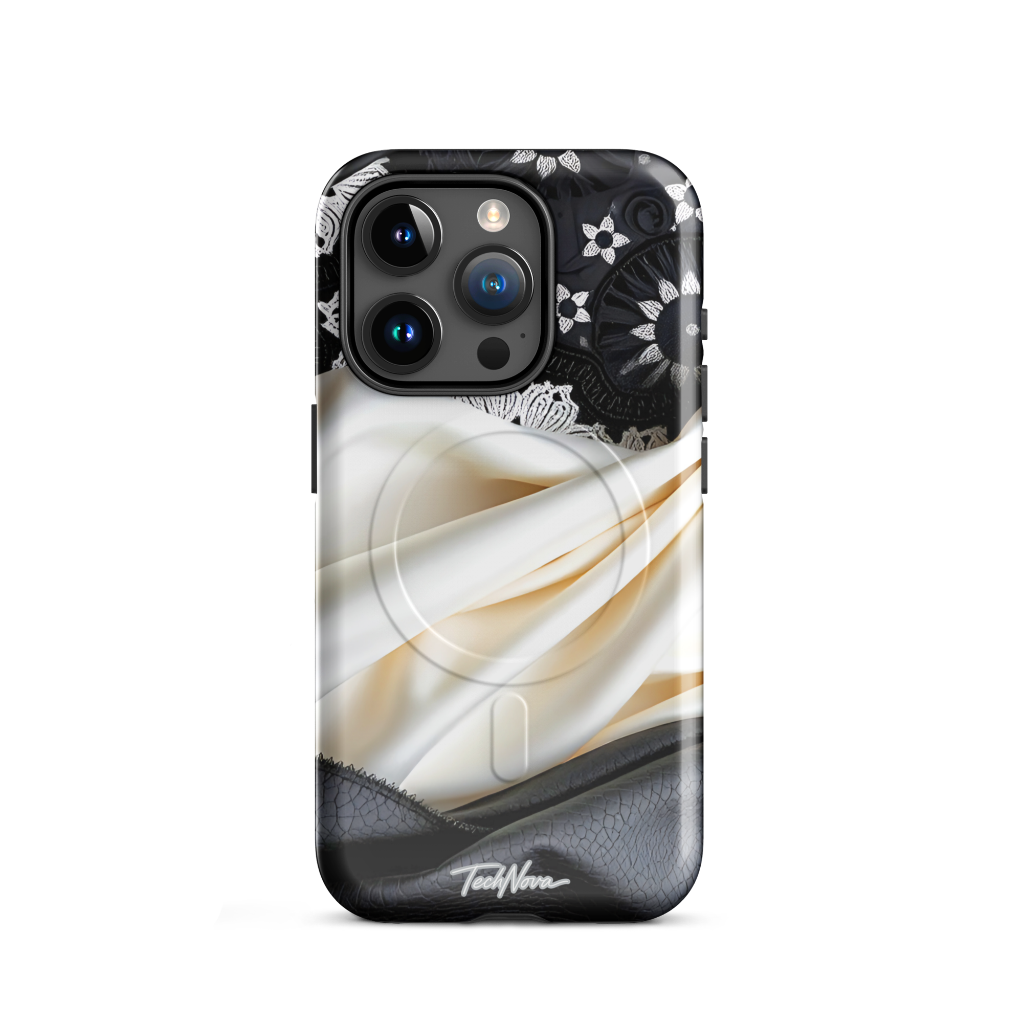 Coque iPhone MagSafe TechNova Couture Signature - Design premium haute couture avec protection renforcée et compatibilité MagSafe