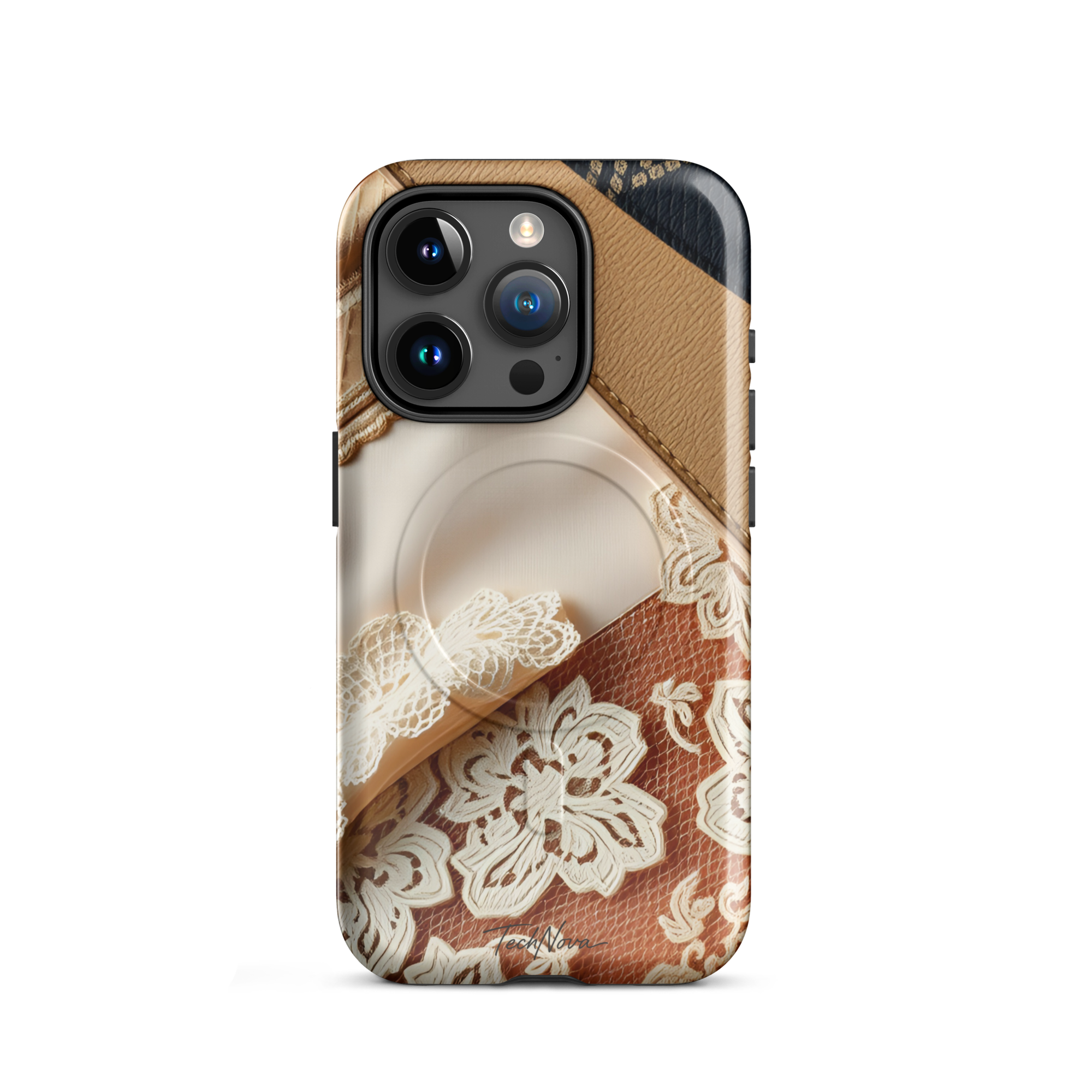 Coque iPhone MagSafe TechNova Couture Signature - Design premium haute couture avec protection renforcée et compatibilité MagSafe