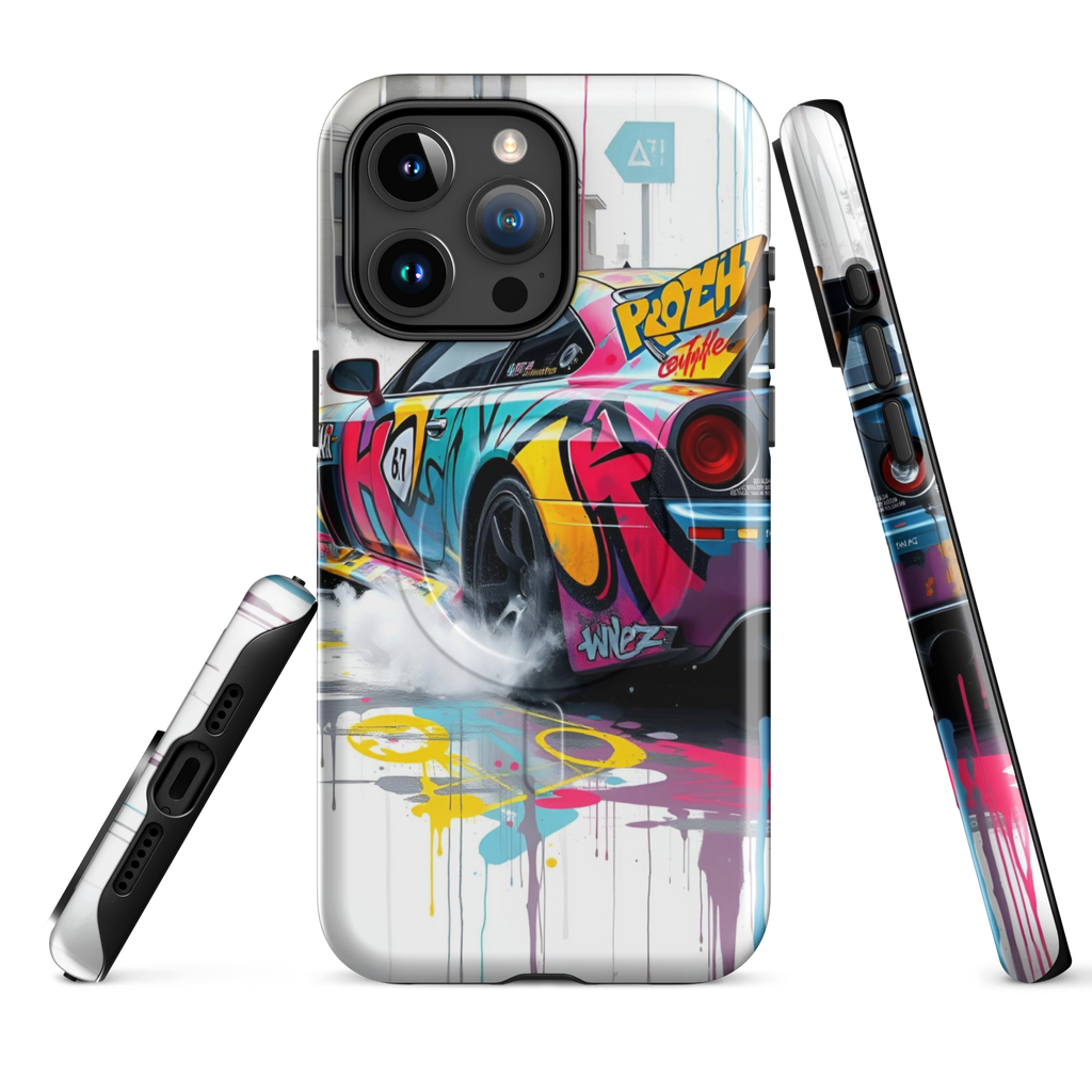 Coque iPhone MagSafe Graffiti Voiture Sport TechNova - Design street art racing avec couleurs néon