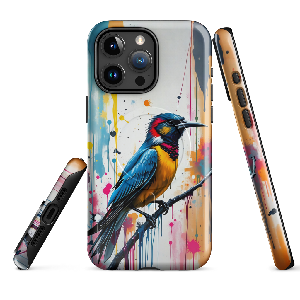 Coque iPhone MagSafe Graffiti Oiseau Tropical TechNova - Design street art avec couleurs néon vibrantes