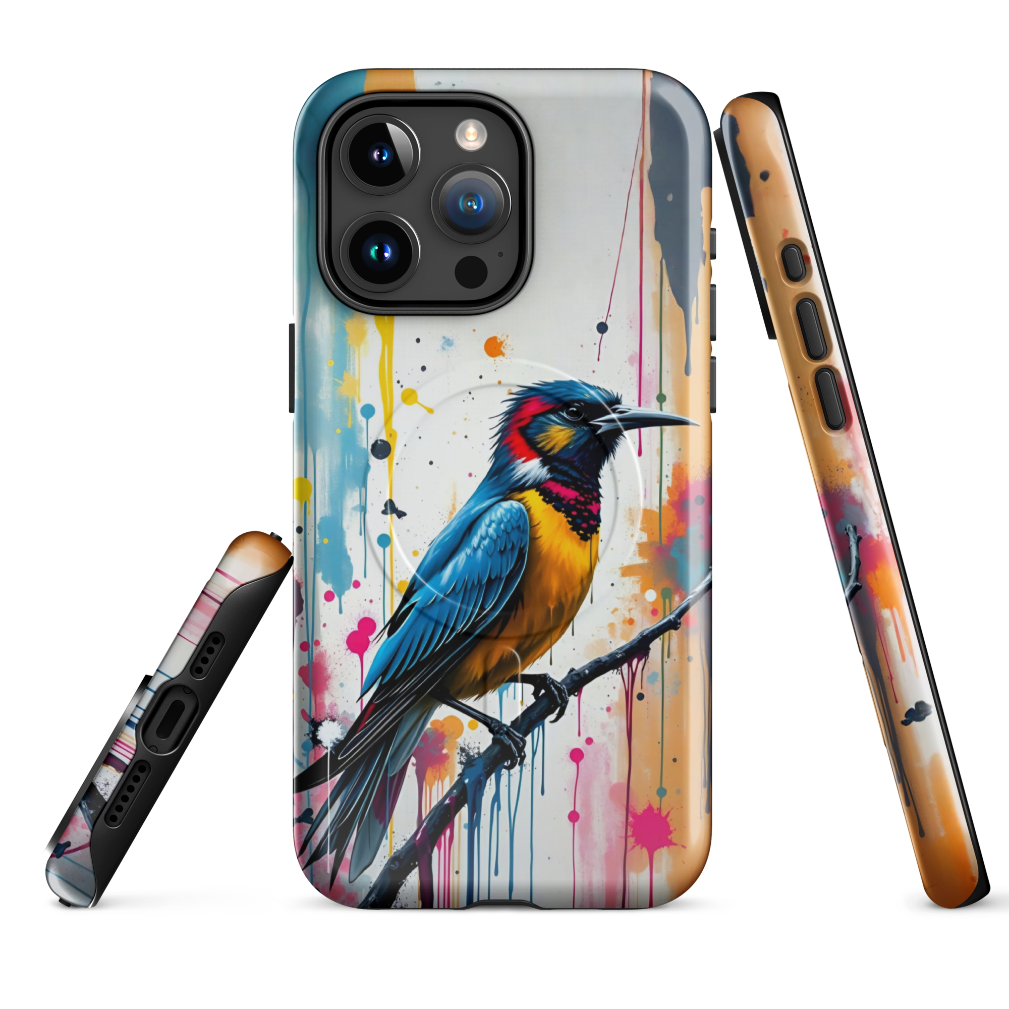 Coque iPhone MagSafe Graffiti Oiseau Tropical TechNova - Design street art avec couleurs néon vibrantes