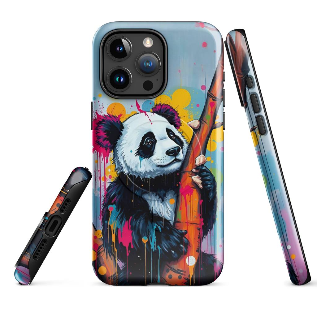Coque iPhone MagSafe graffiti panda street art TechNova avec coulures roses oranges bleues protection premium