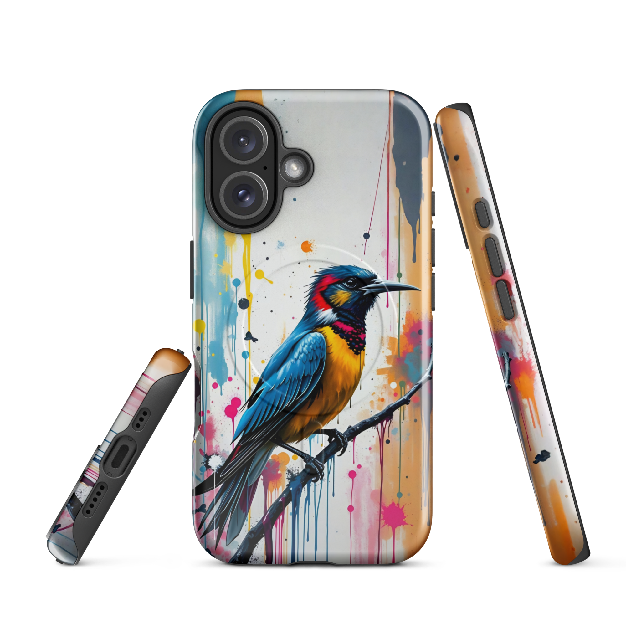 Coque iPhone MagSafe Graffiti Oiseau Tropical TechNova - Design street art avec couleurs néon vibrantes
