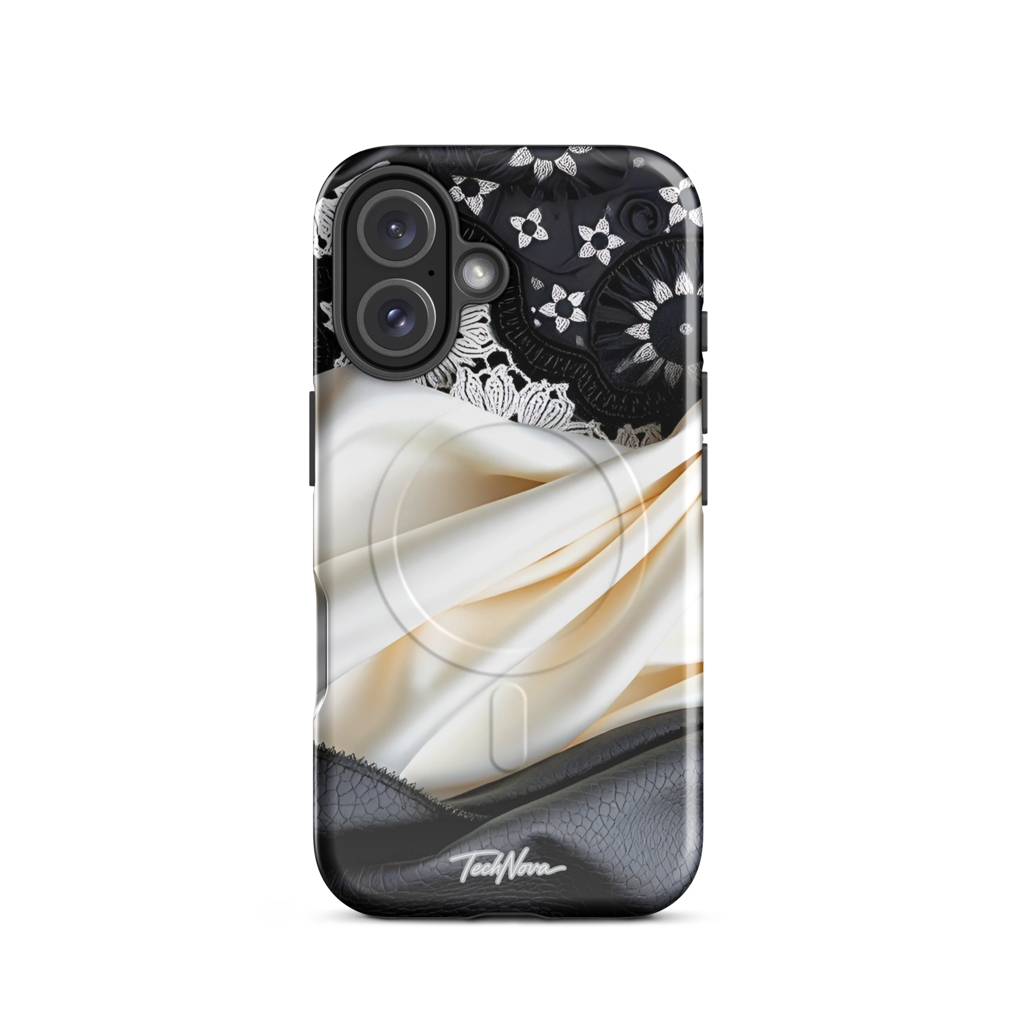 Coque iPhone MagSafe TechNova Couture Signature - Design premium haute couture avec protection renforcée et compatibilité MagSafe