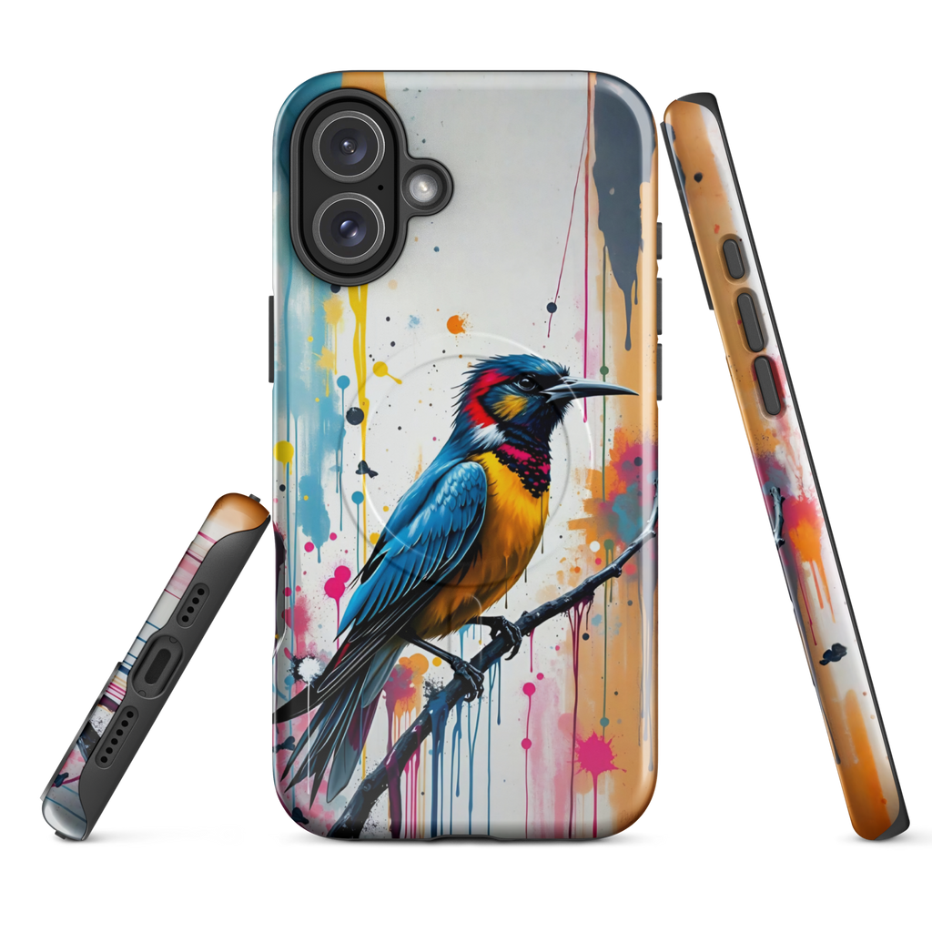 Coque iPhone MagSafe Graffiti Oiseau Tropical TechNova - Design street art avec couleurs néon vibrantes