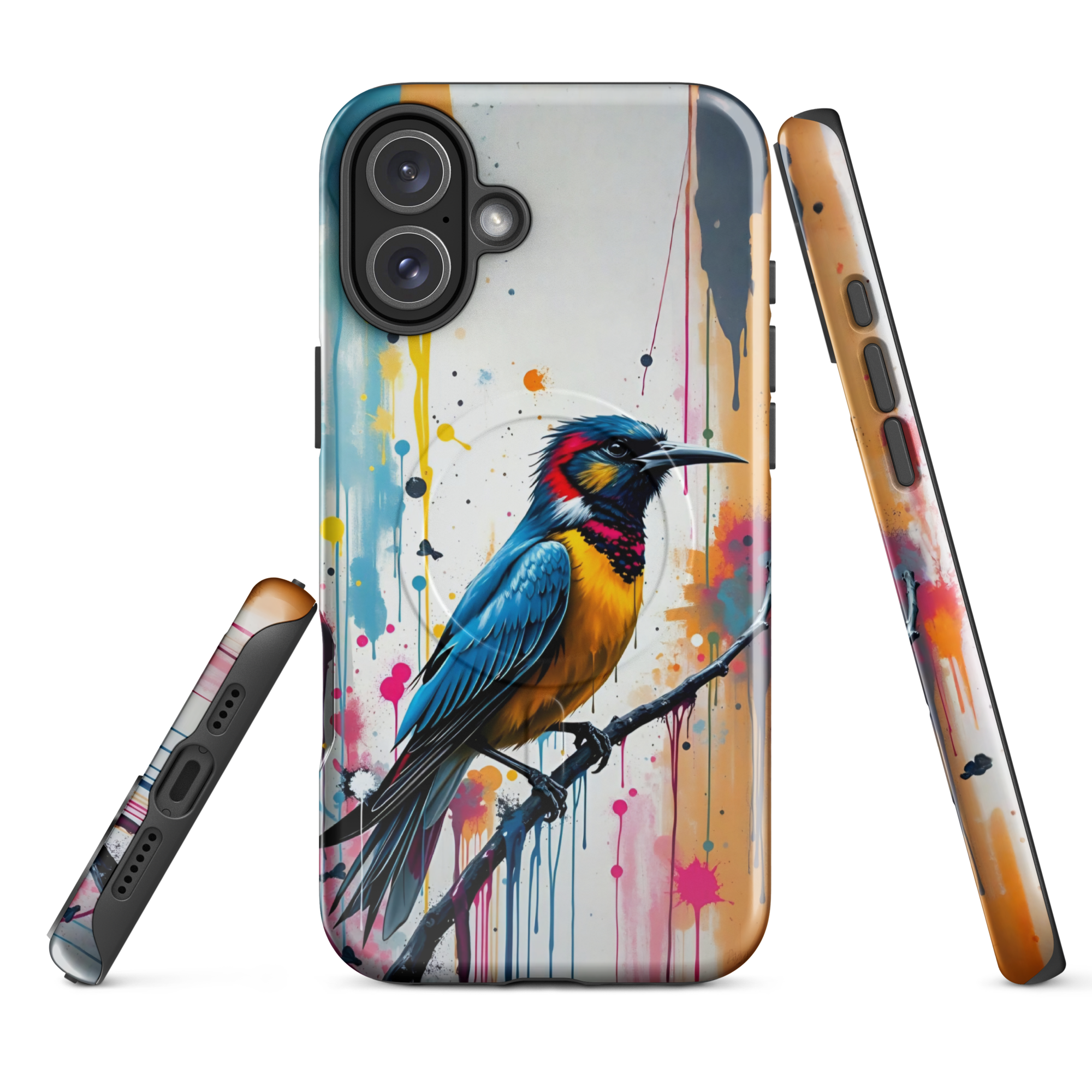 Coque iPhone MagSafe Graffiti Oiseau Tropical TechNova - Design street art avec couleurs néon vibrantes