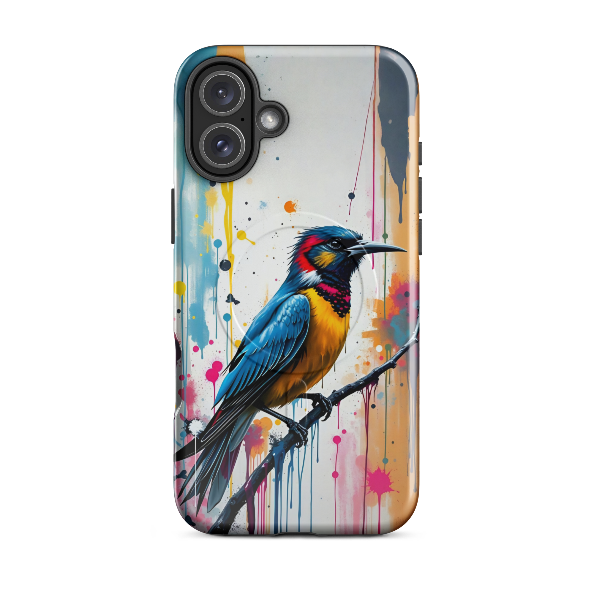 Coque iPhone MagSafe Graffiti Oiseau Tropical TechNova - Design street art avec couleurs néon vibrantes