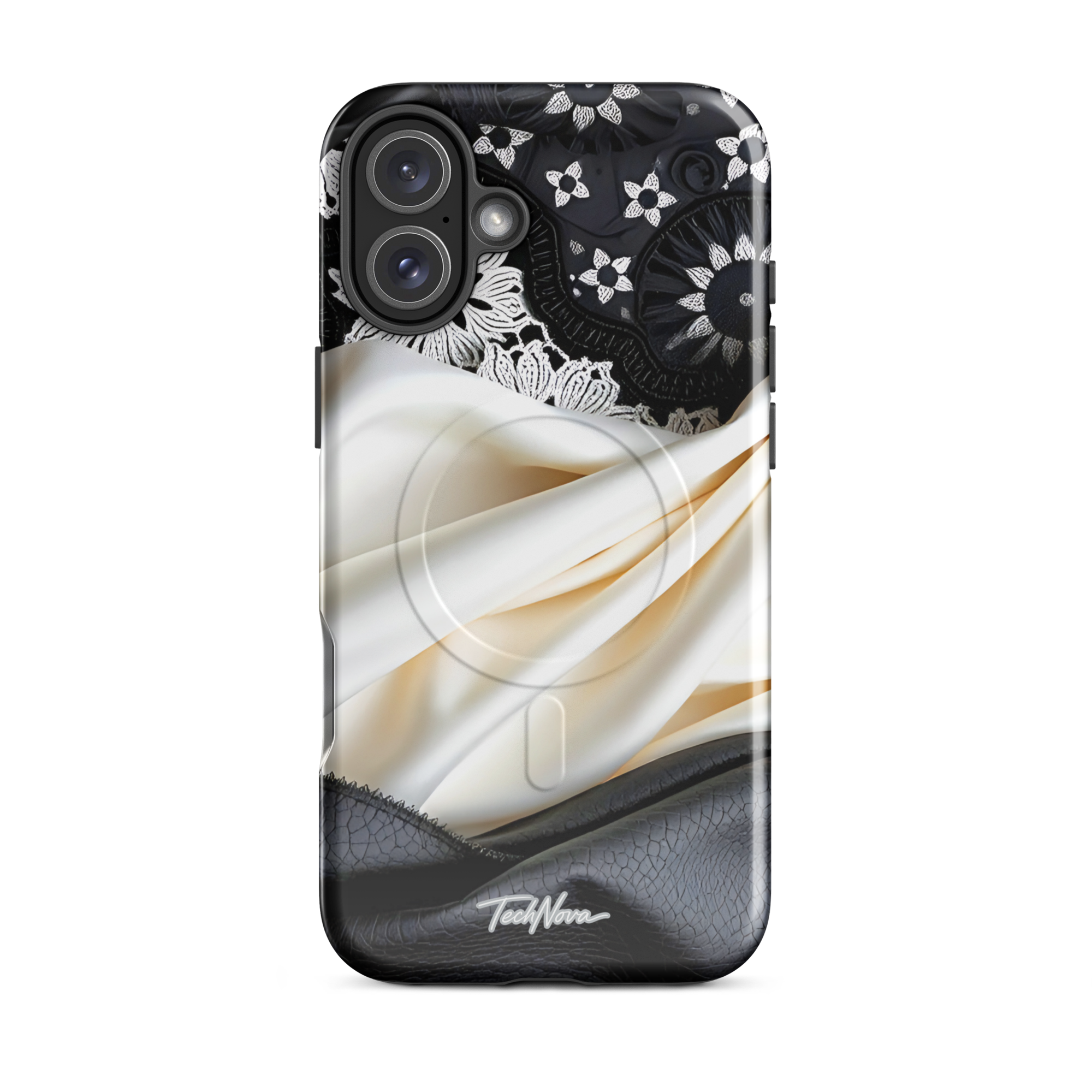 Coque iPhone MagSafe TechNova Couture Signature - Design premium haute couture avec protection renforcée et compatibilité MagSafe
