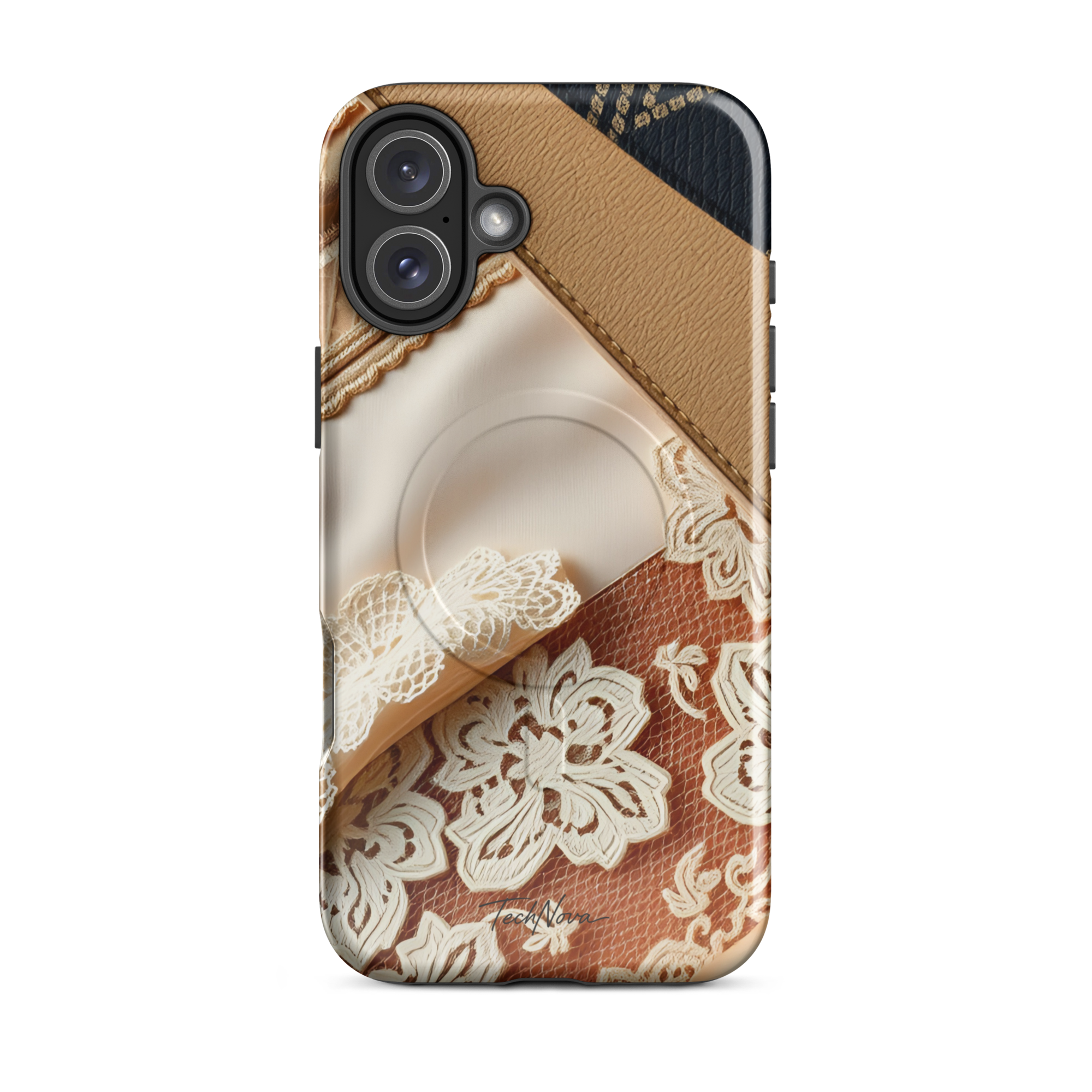 Coque iPhone MagSafe TechNova Couture Signature - Design premium haute couture avec protection renforcée et compatibilité MagSafe