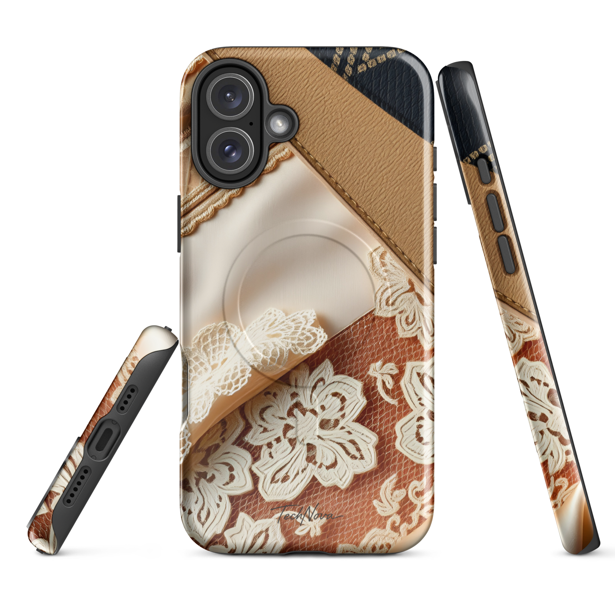 Coque iPhone MagSafe TechNova Couture Signature - Design premium haute couture avec protection renforcée et compatibilité MagSafe