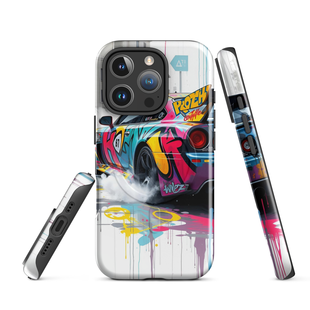 Coque iPhone MagSafe Graffiti Voiture Sport TechNova - Design street art racing avec couleurs néon
