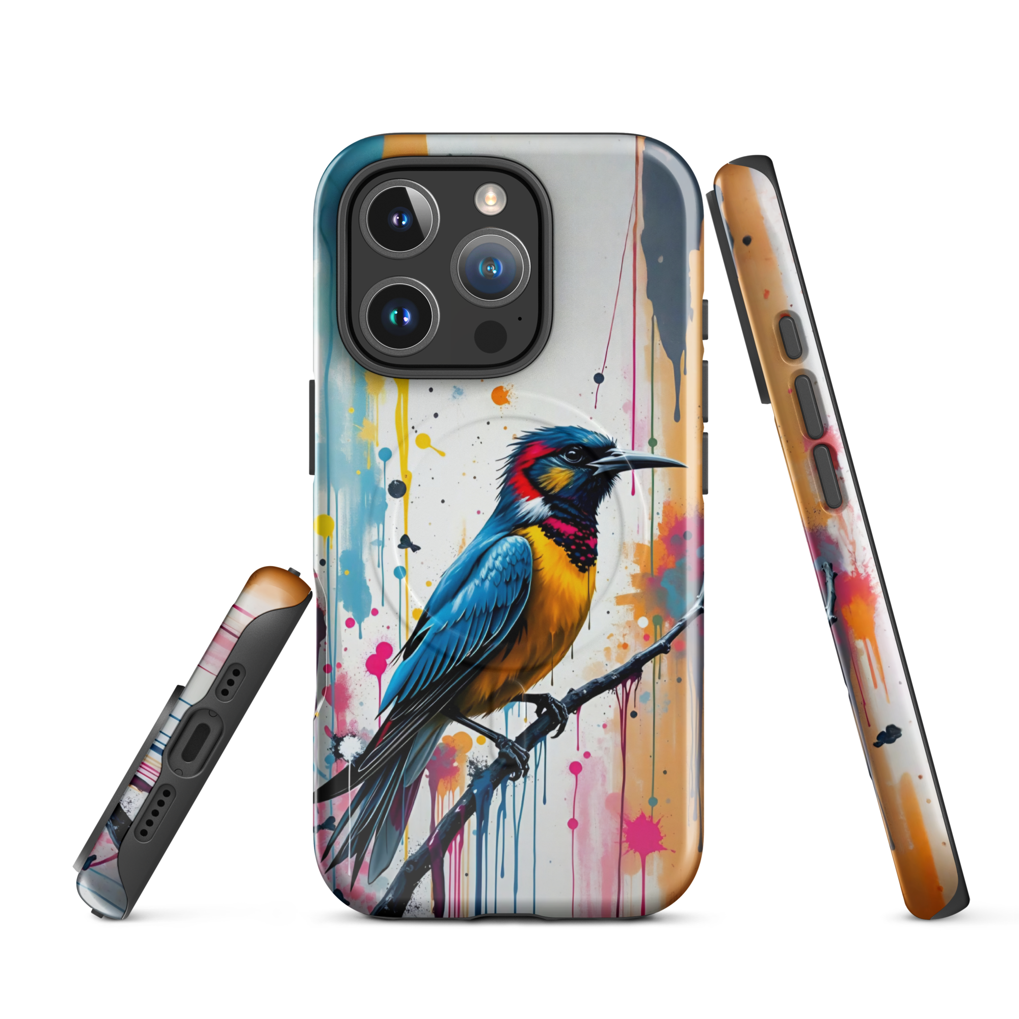 Coque iPhone MagSafe Graffiti Oiseau Tropical TechNova - Design street art avec couleurs néon vibrantes