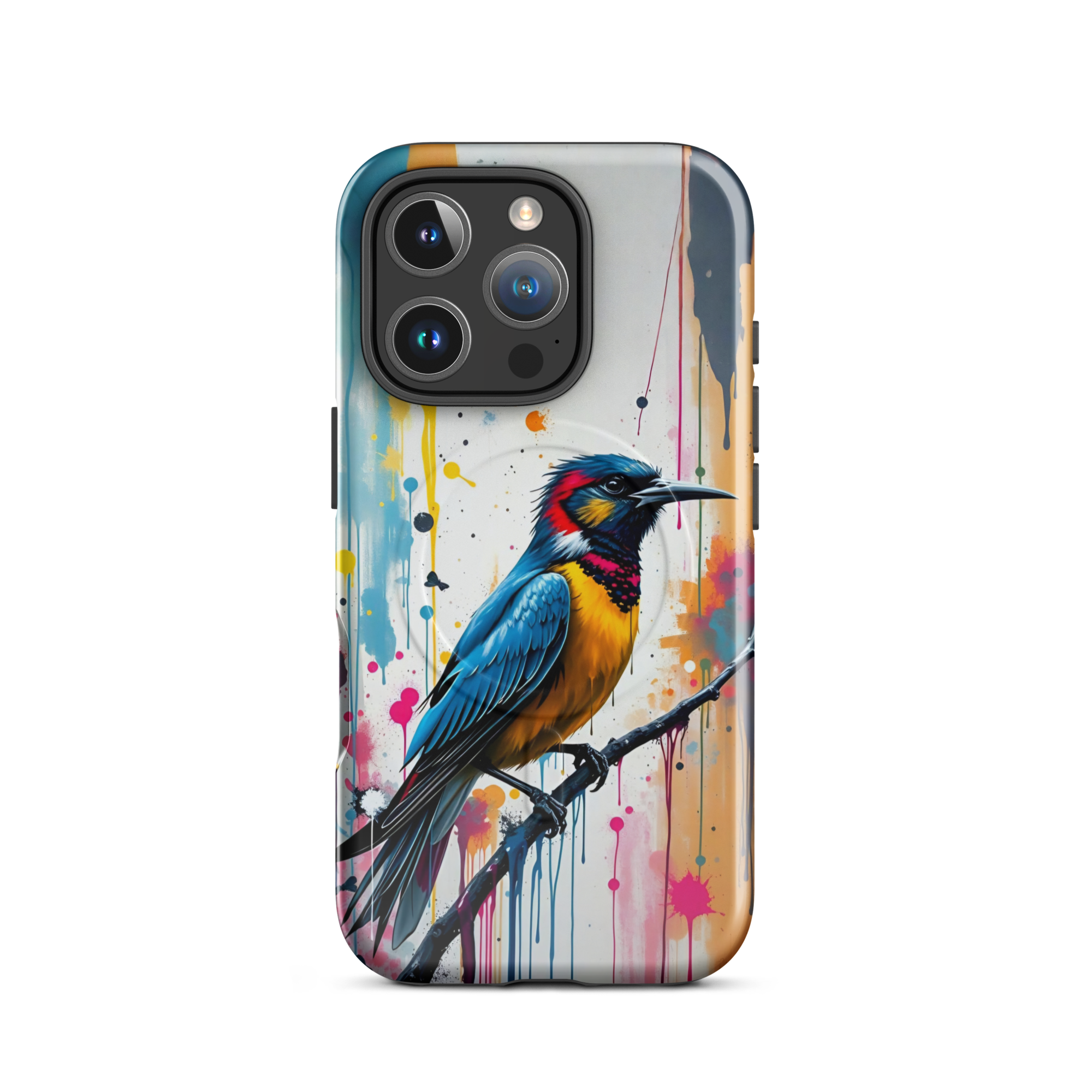 Coque iPhone MagSafe Graffiti Oiseau Tropical TechNova - Design street art avec couleurs néon vibrantes
