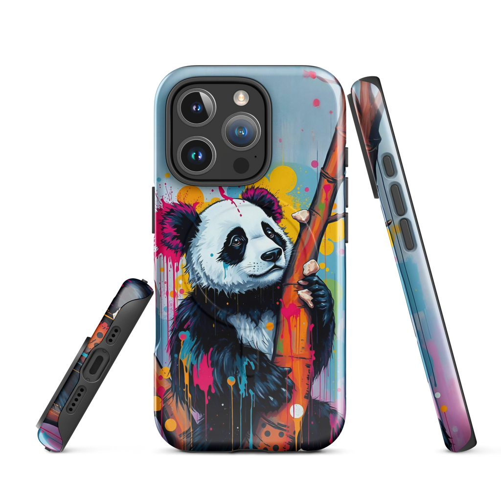 Coque iPhone MagSafe graffiti panda street art TechNova avec coulures roses oranges bleues protection premium