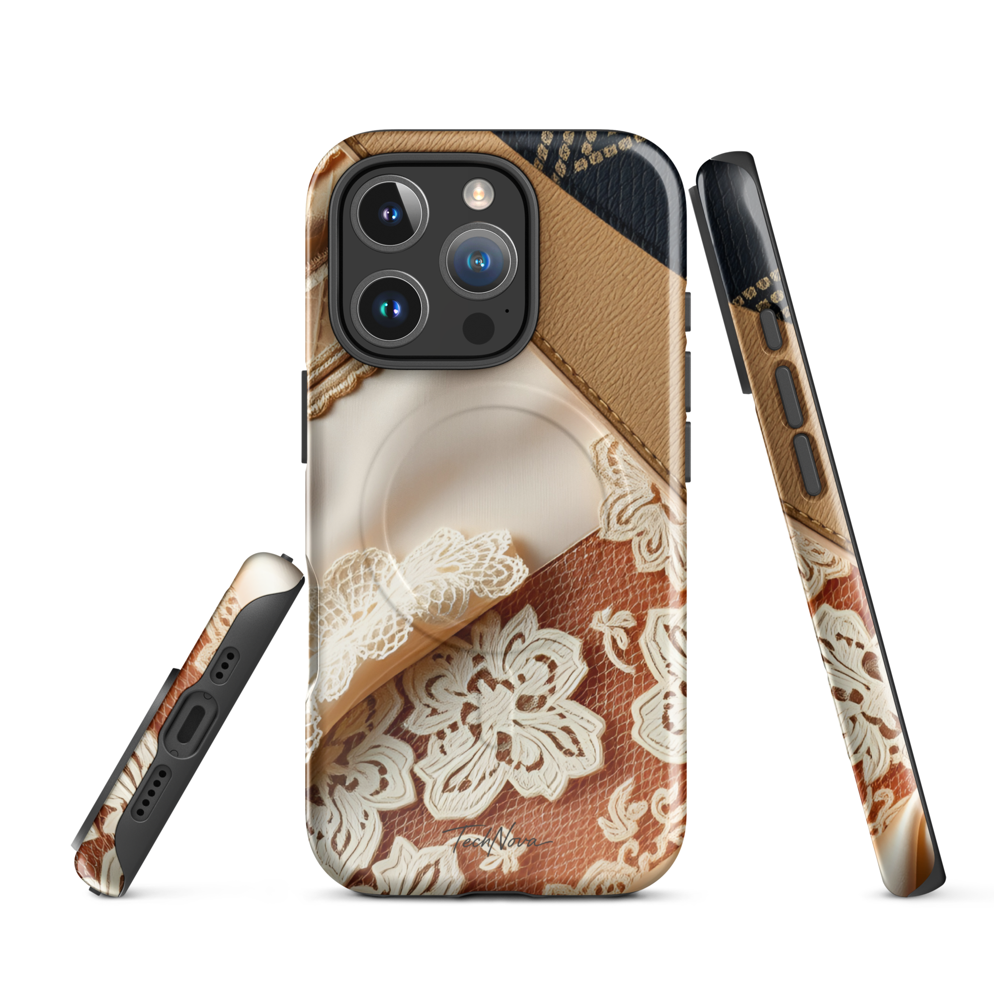 Coque iPhone MagSafe TechNova Couture Signature - Design premium haute couture avec protection renforcée et compatibilité MagSafe